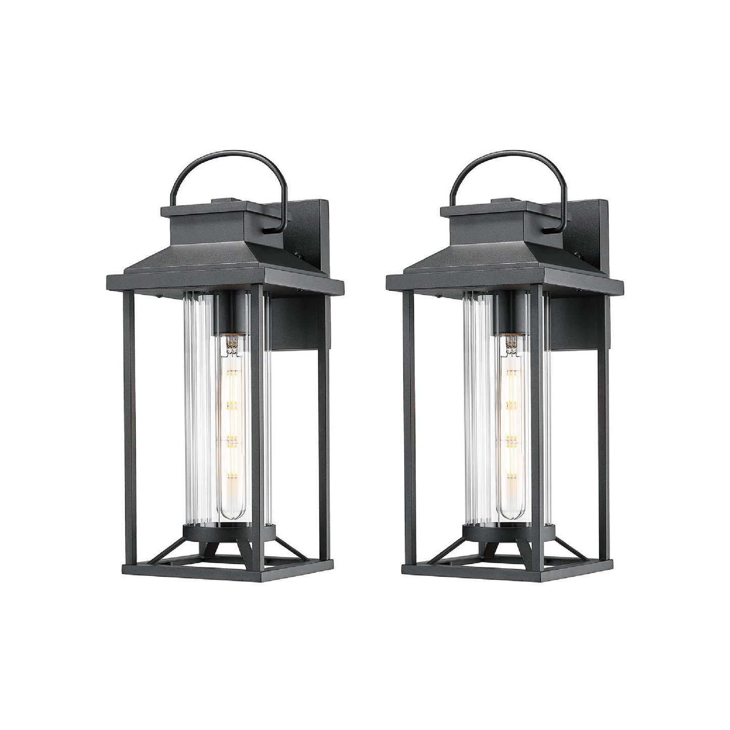 Black metal outdoor wall lantern with clear seeded glass