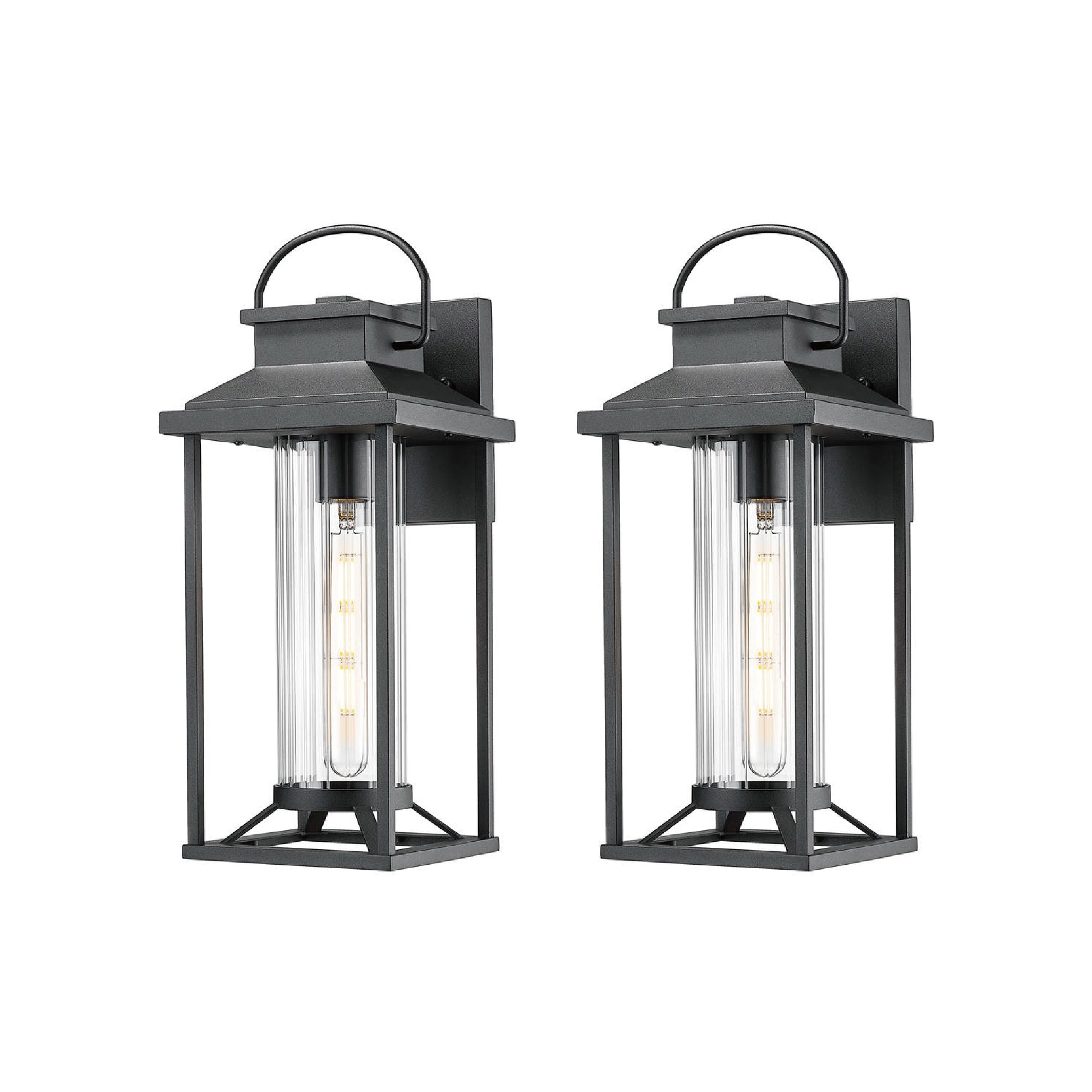 Black metal outdoor wall lantern with clear seeded glass