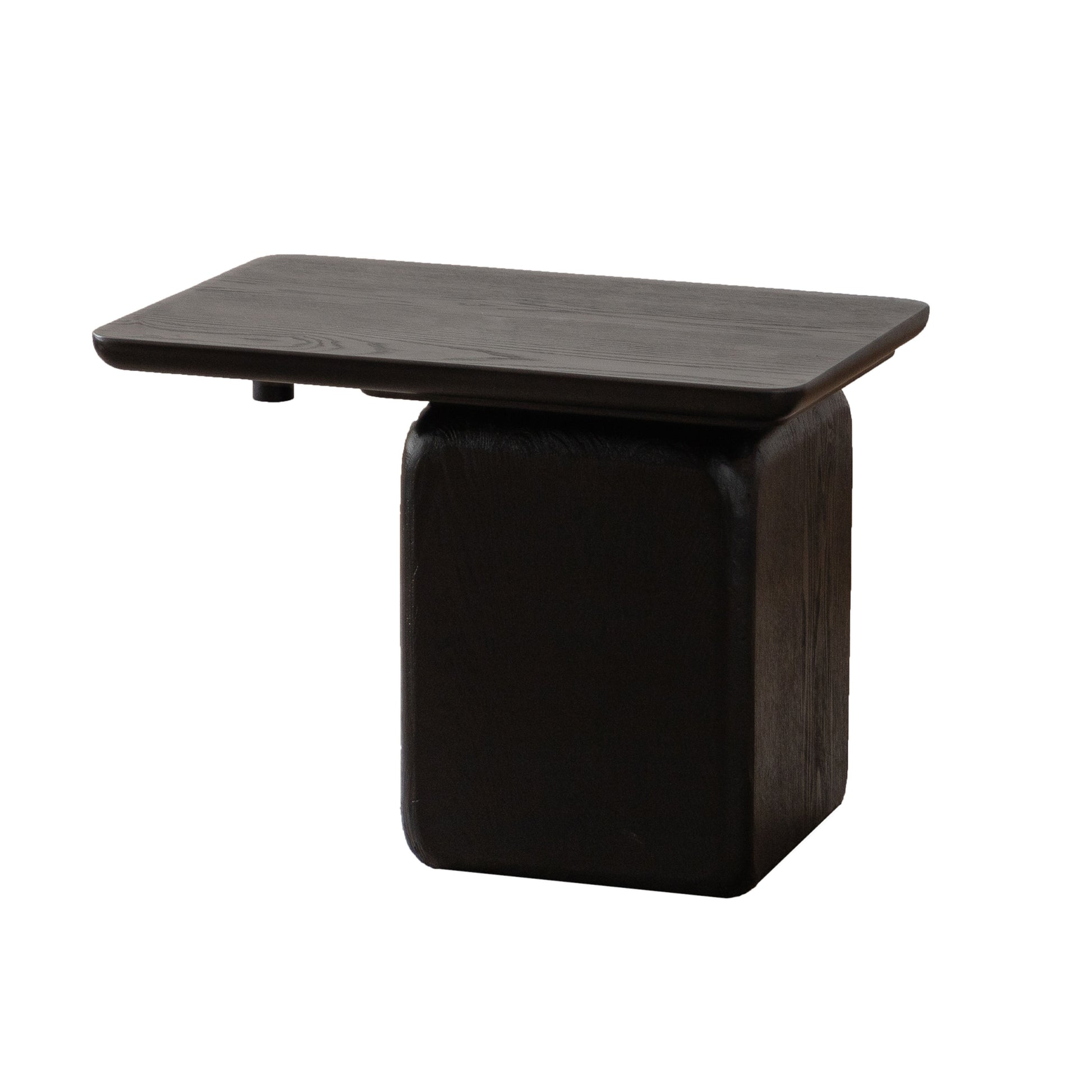 Dark wood modern coffee table with cuboid base