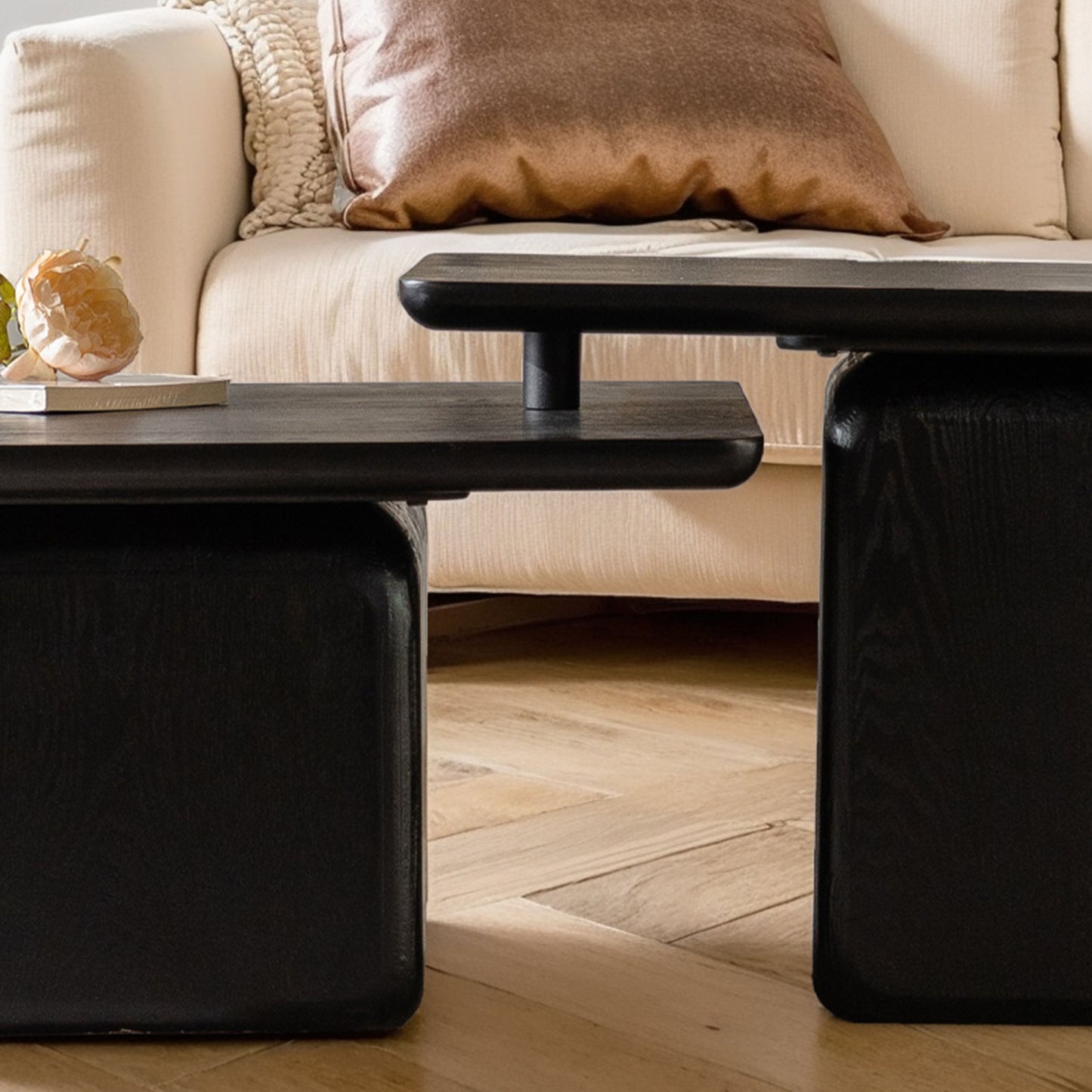 Sleek black nesting coffee tables with modern block design