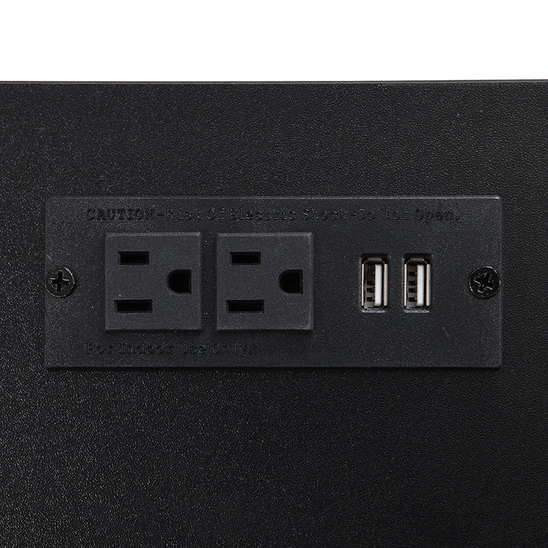 Black power outlet with two USB ports and two standard outlets for easy device charging