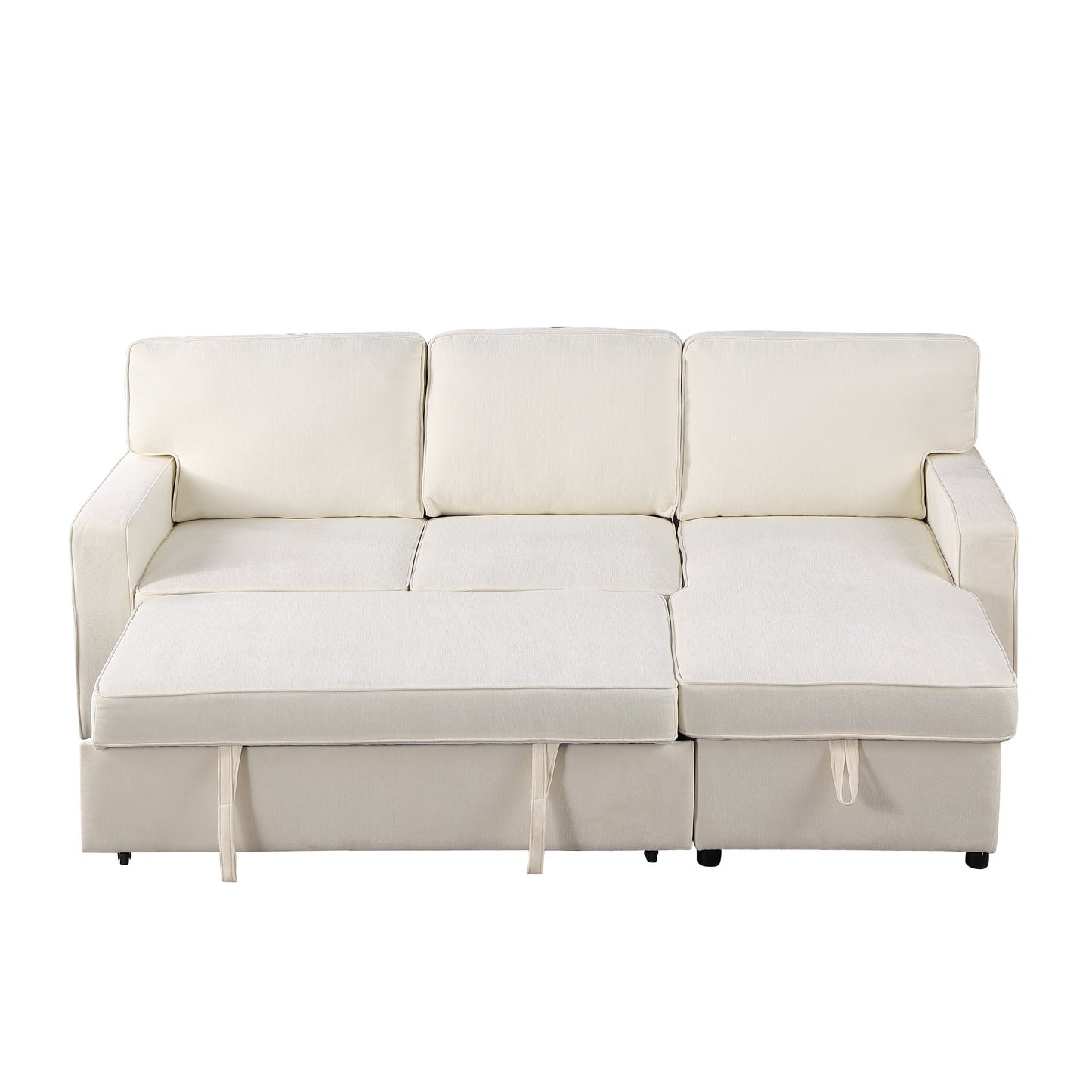 Cream linen sectional sofa with pullout bed feature