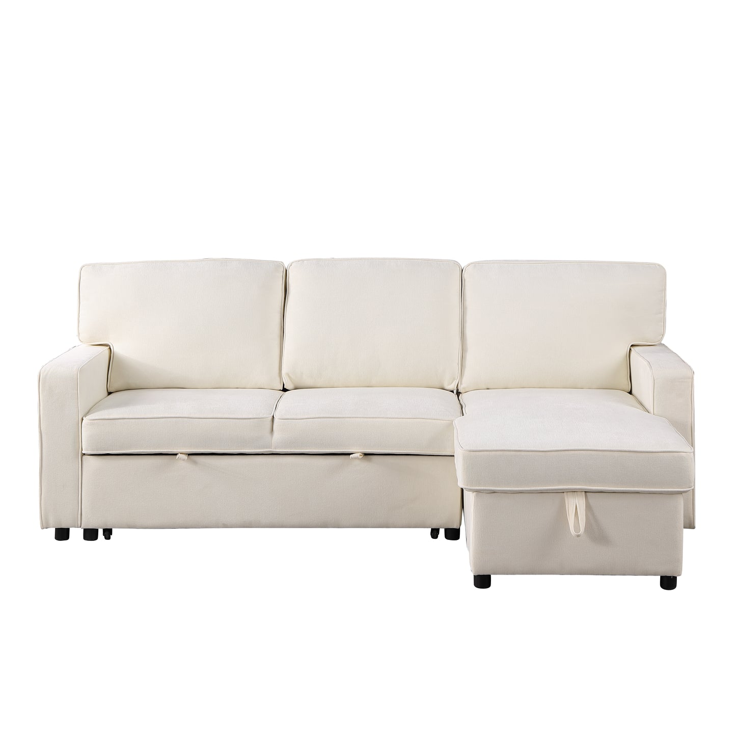 Cream linen sectional sofa with chaise and storage