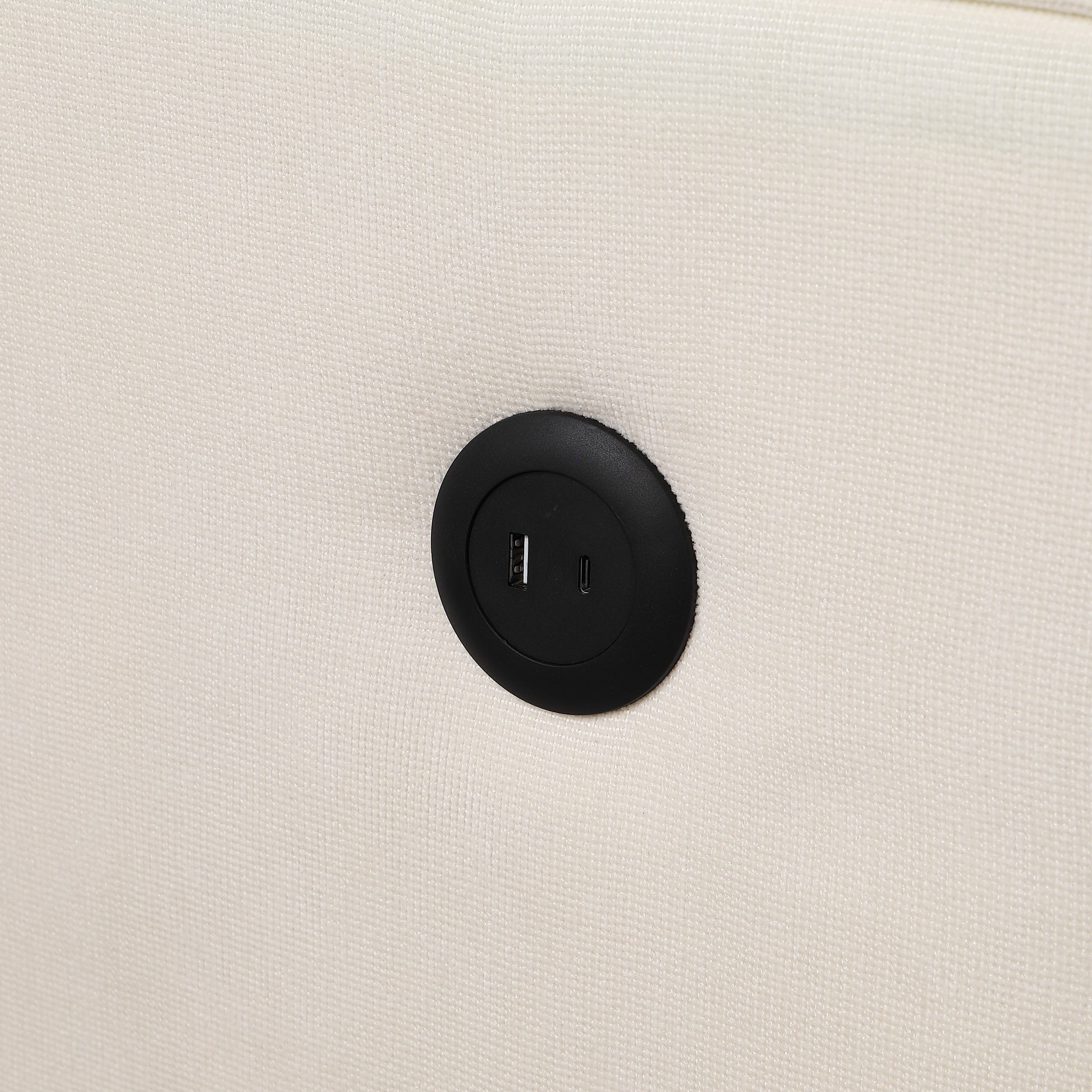 Cream fabric with a black recessed USB charger port