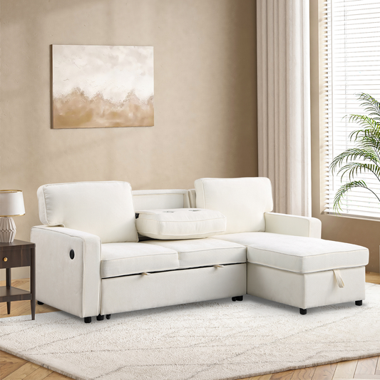 Cream sectional sofa with chaise and storage