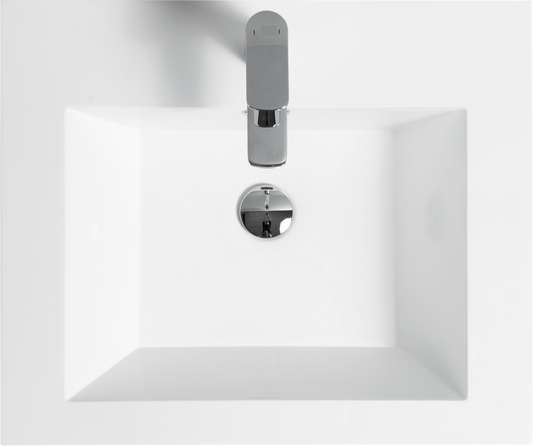 Modern rectangular white ceramic sink with sleek chrome faucet
