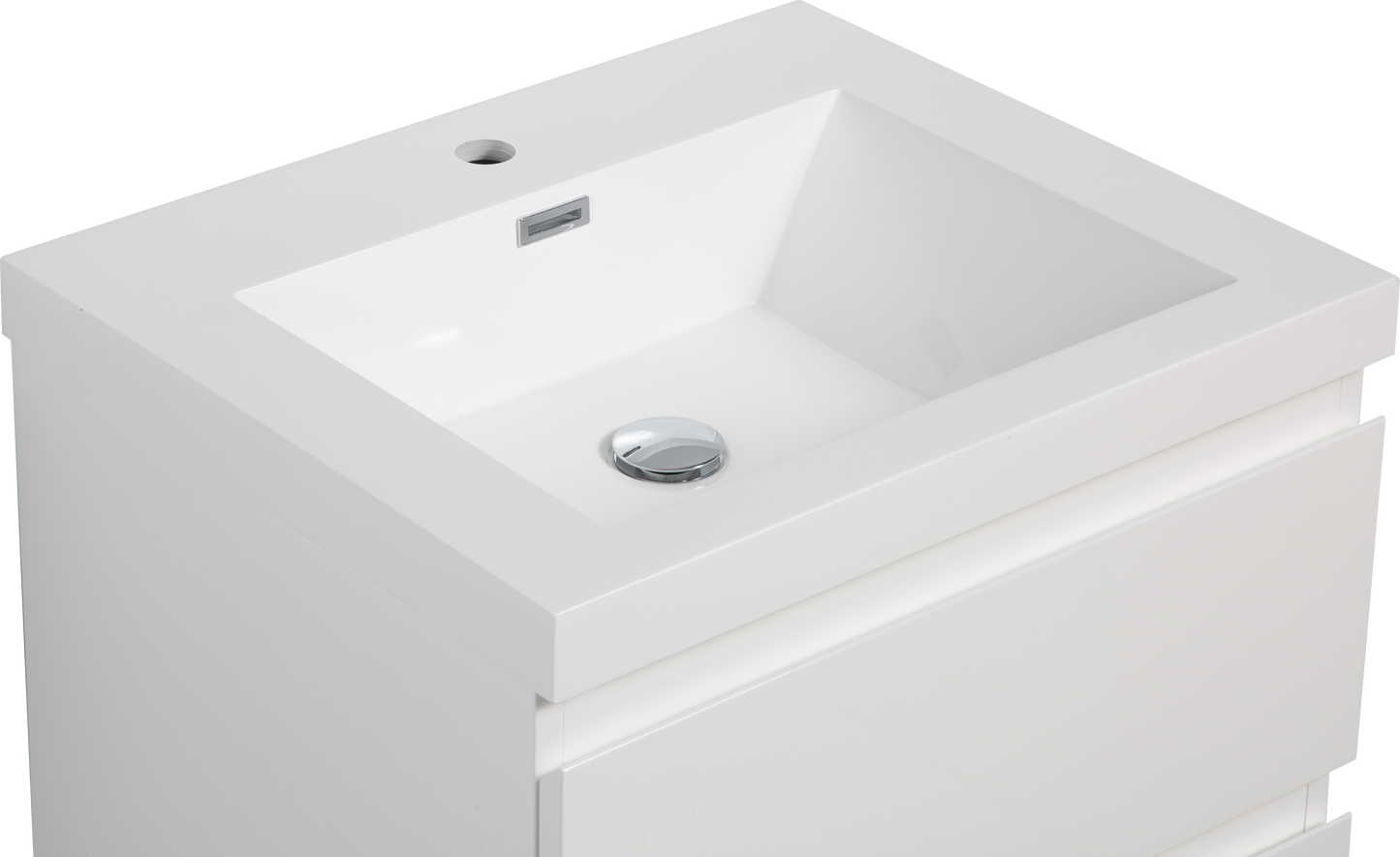 Modern white ceramic bathroom sink with chrome drain