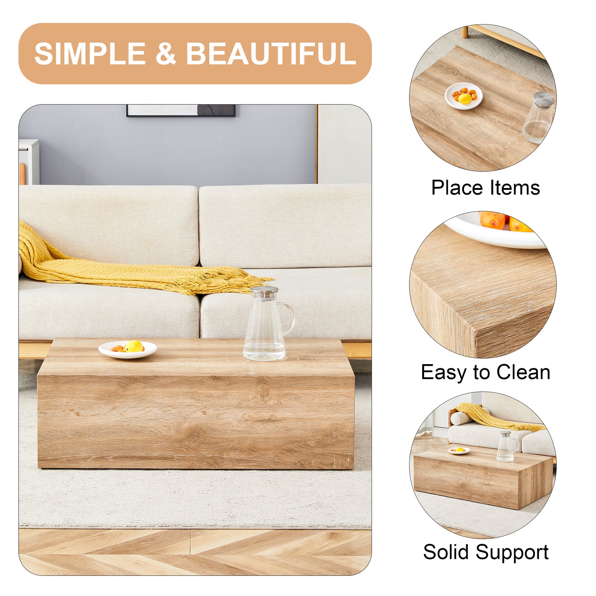 Modern wooden coffee table with clean lines ideal for living room decor