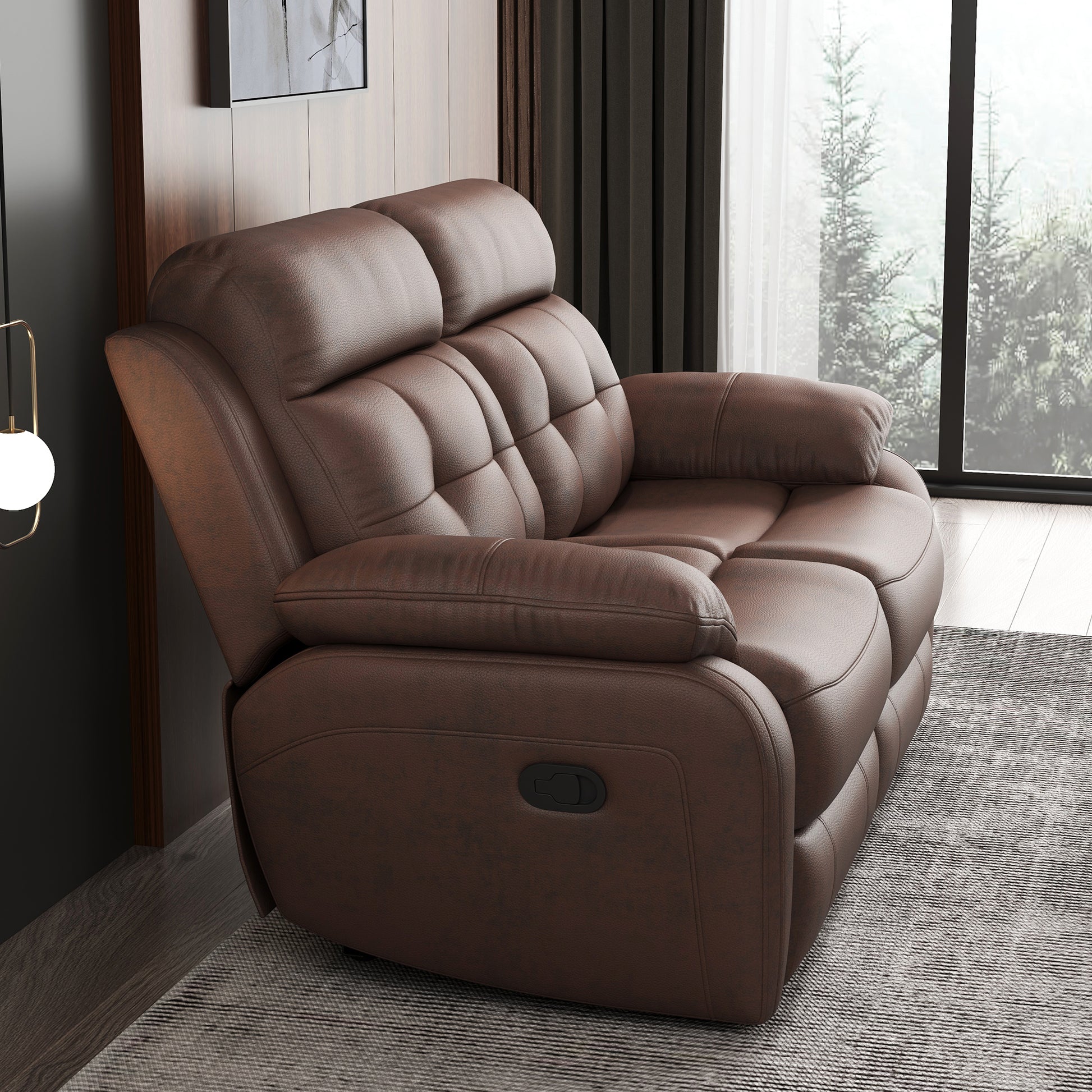 Plush brown leather recliner sofa with tufted back cushions ideal for living room comfort