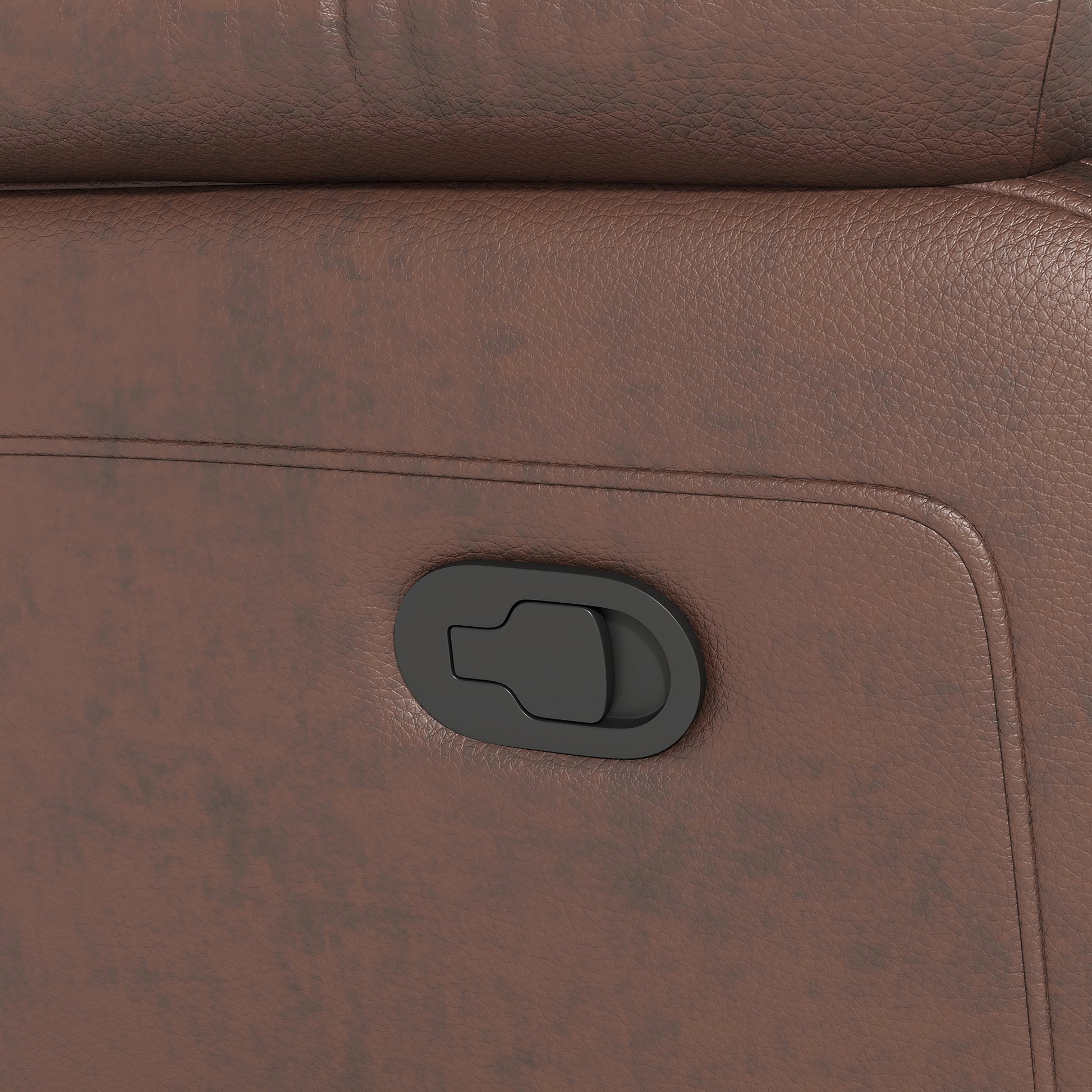 Brown faux leather recliner handle detail