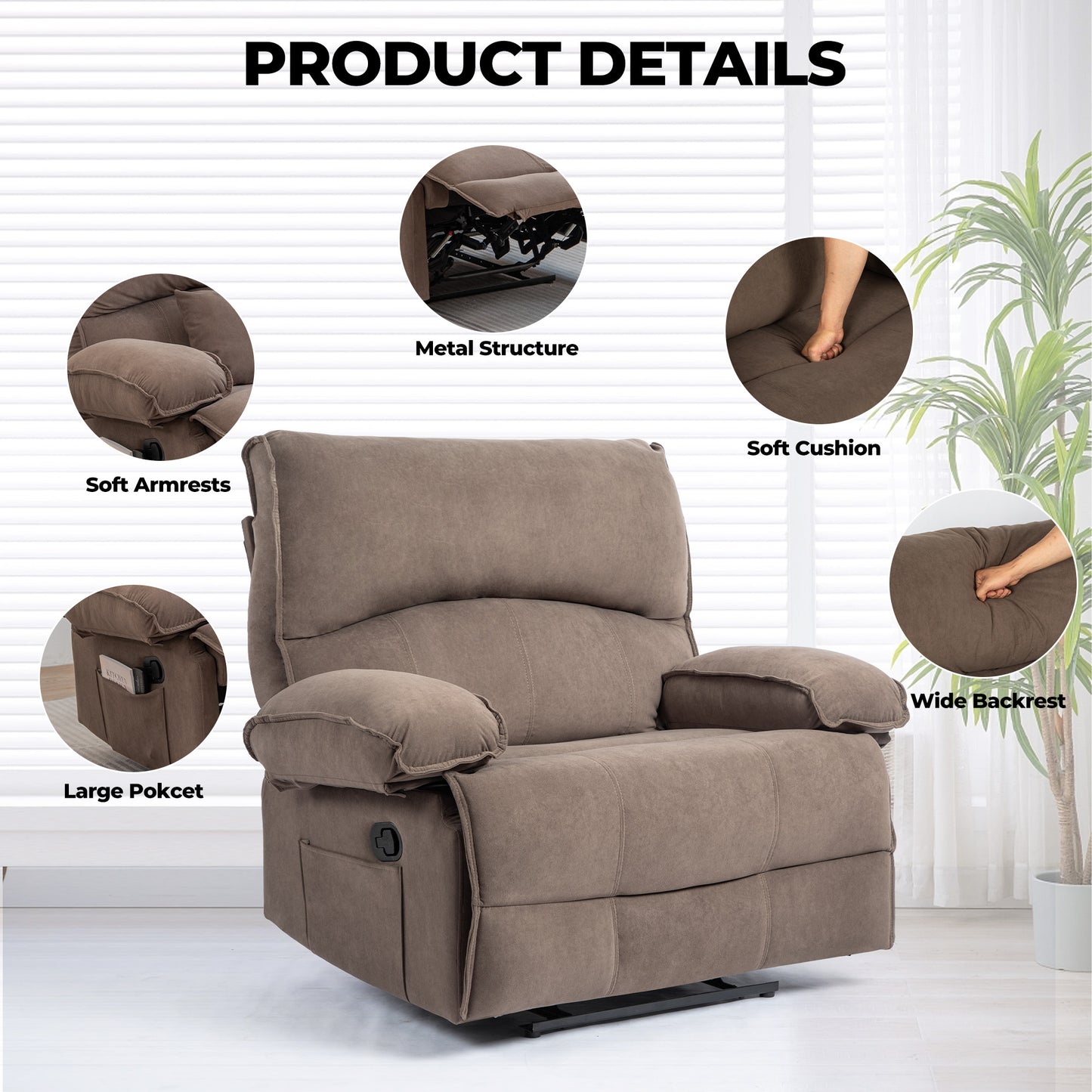 Brown recliner chair with plush cushioning and a sturdy metal structure for ultimate comfort and durability