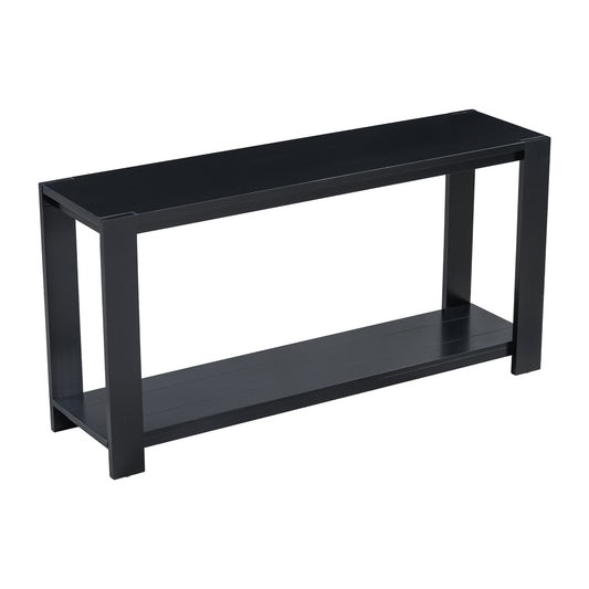 Sleek black console table with lower shelf
