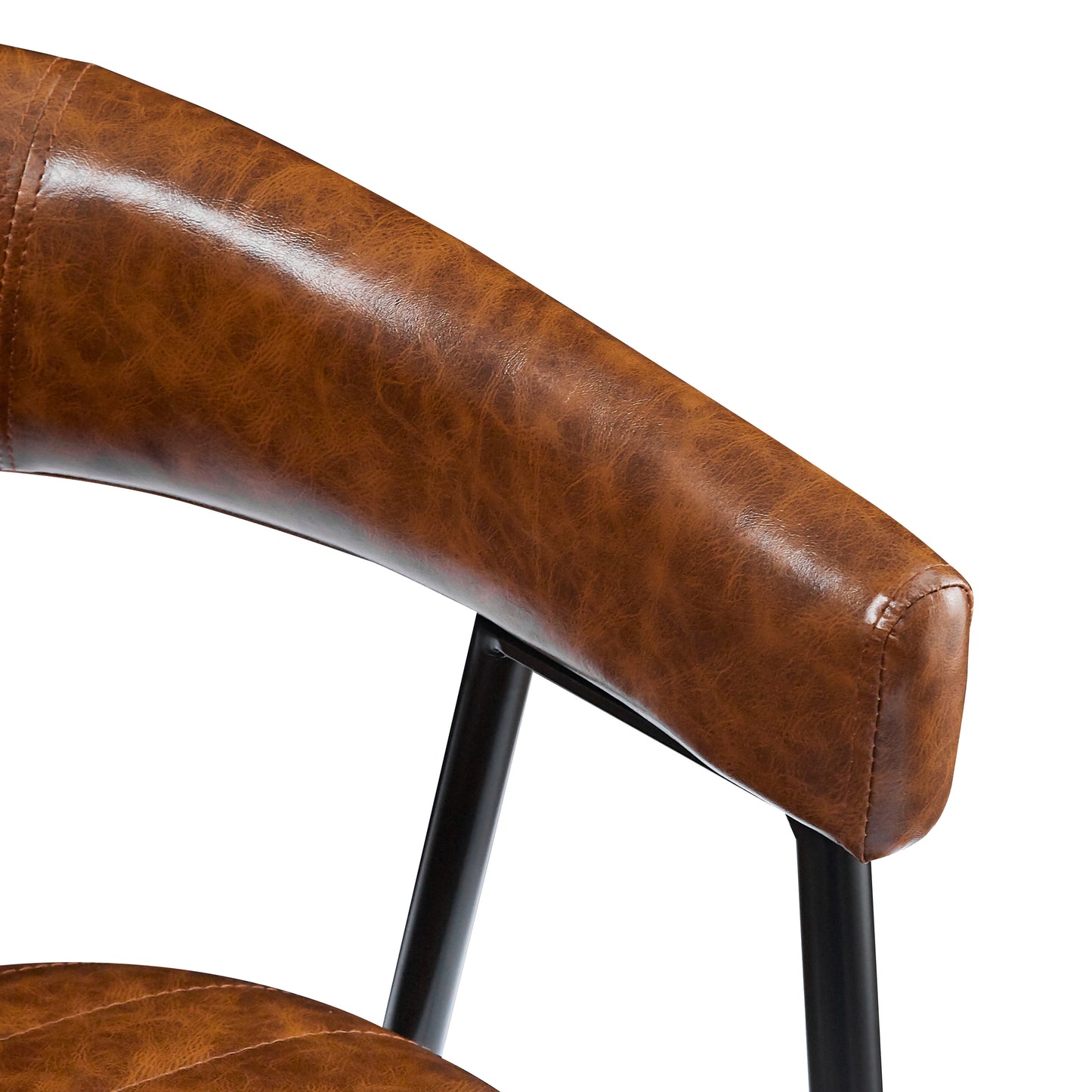 Brown faux leather bar stool armrest detail