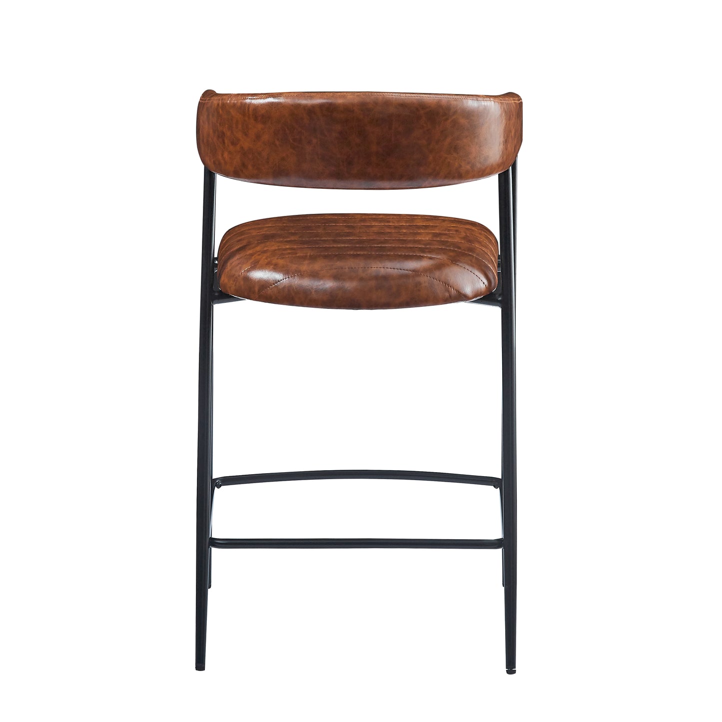 Brown faux leather bar stool with quilted seat and backrest