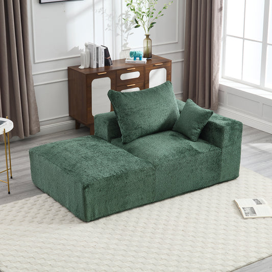 Green boucle fabric modular sofa with ottoman