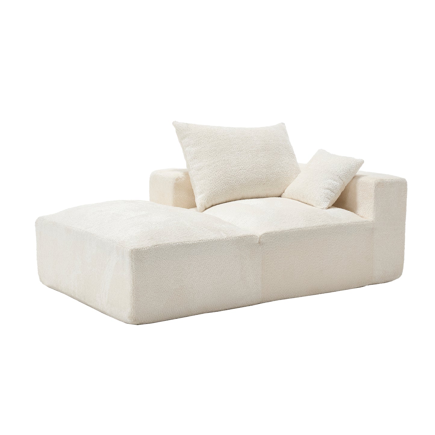 Cozy cream boucl modular sofa with chaise lounge and decorative pillows
