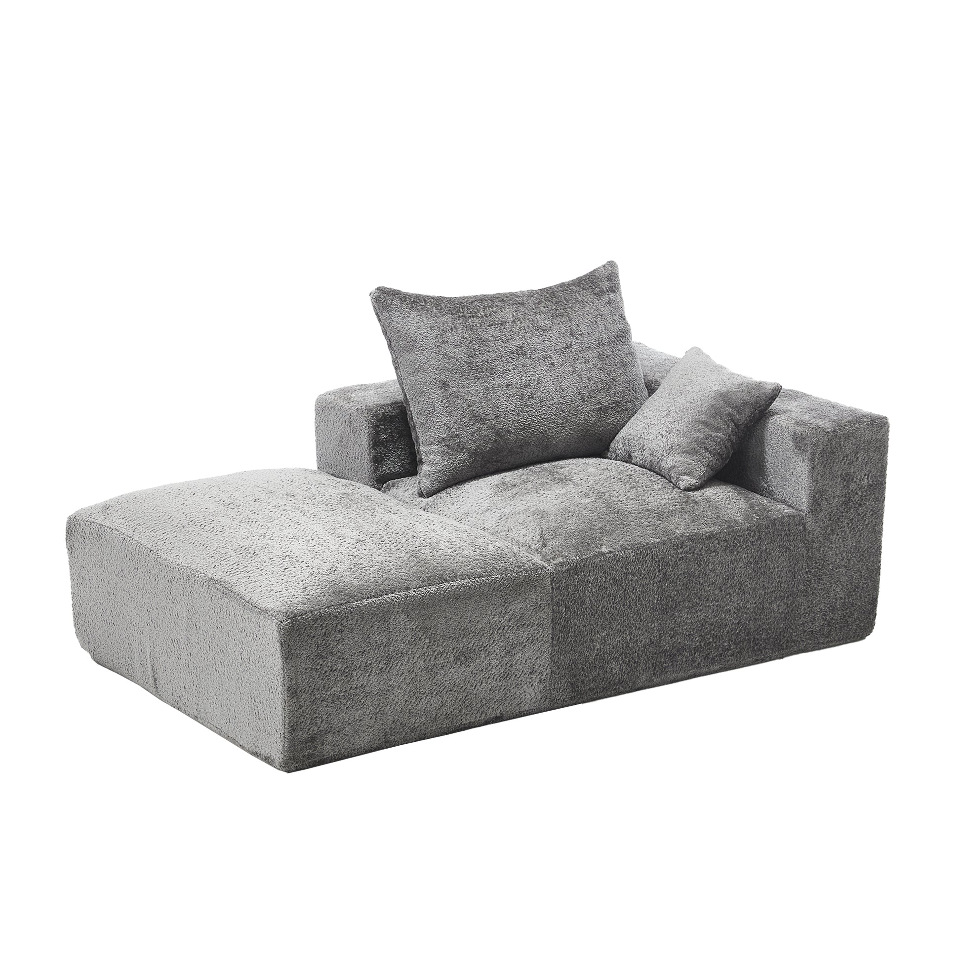 Plush grey modular sectional sofa with chaise and throw pillows