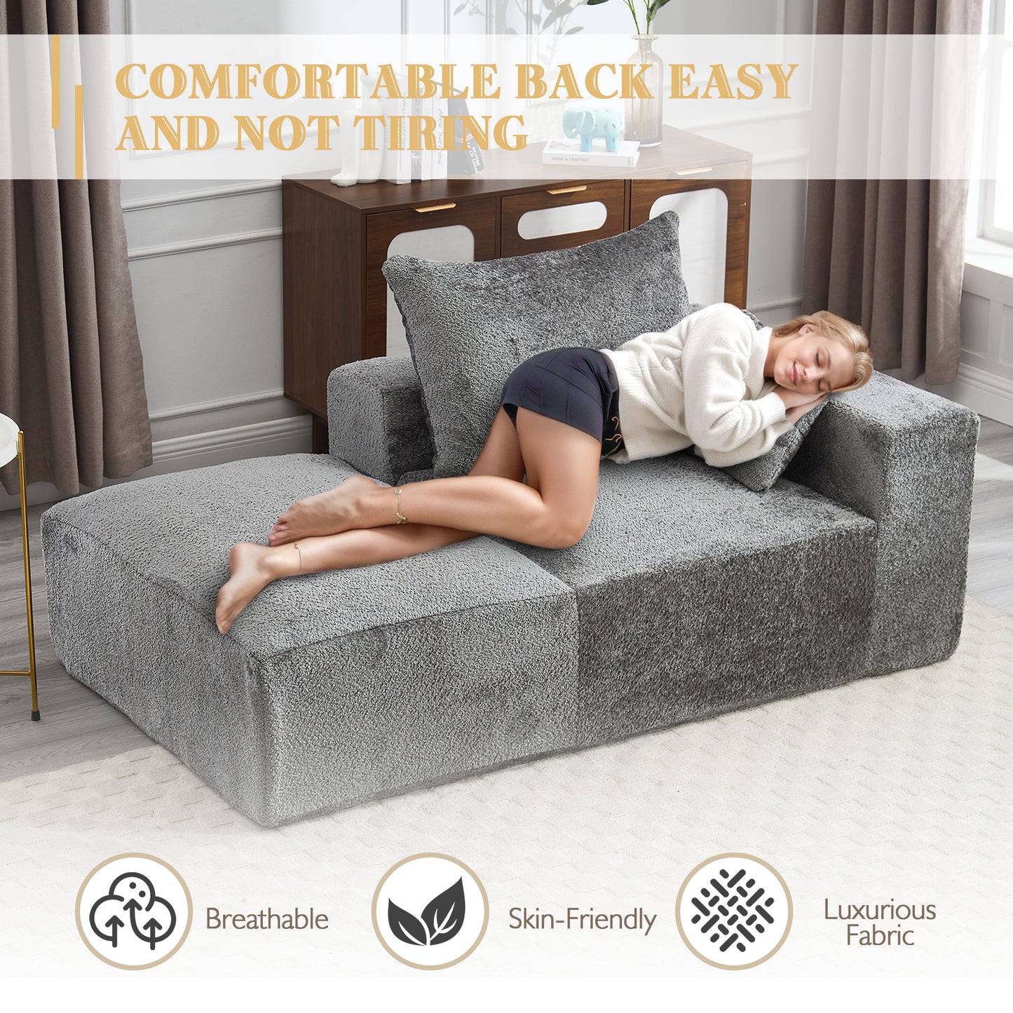 Gray modular sectional sofa with plush texture