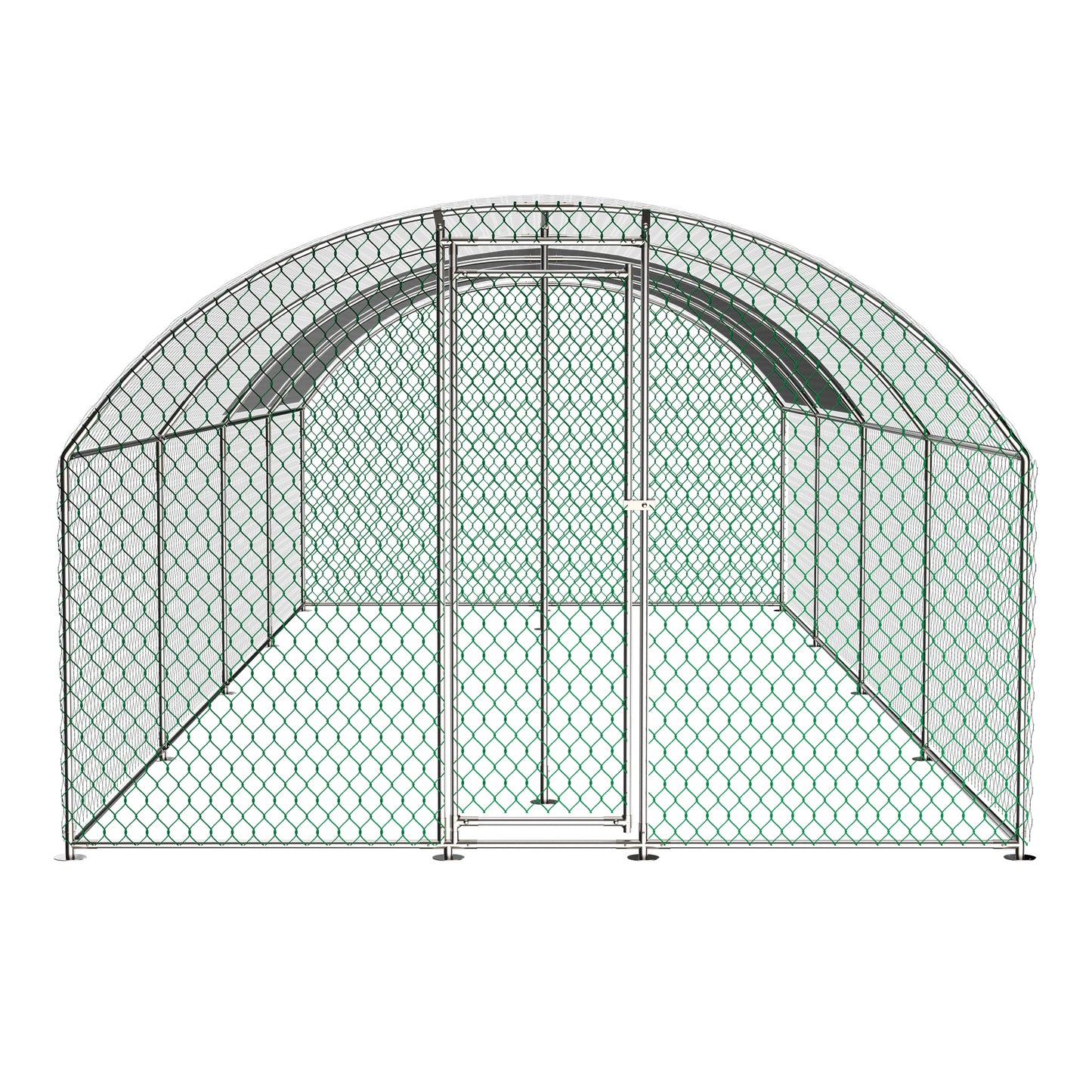 Curved chain link dog kennel with steel frame