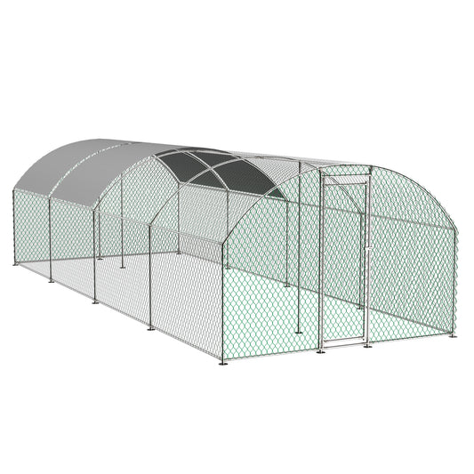 Spacious chicken coop with arched roof and integrated run