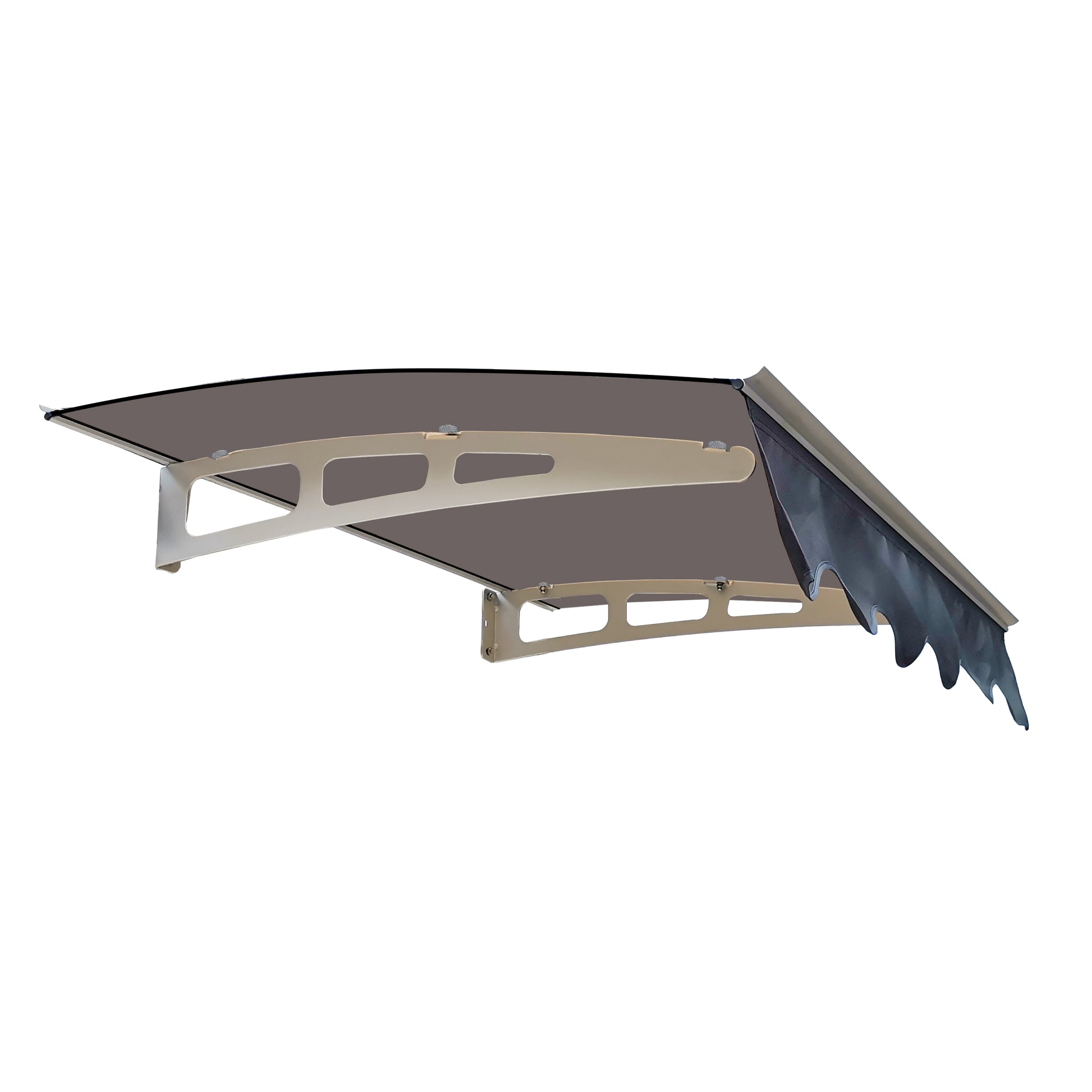 Modern gray awning with aluminum brackets