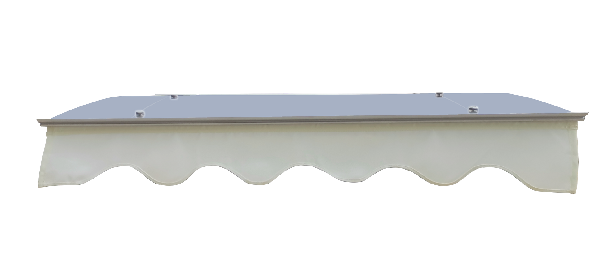 Cream scalloped awning fabric with aluminum support bar