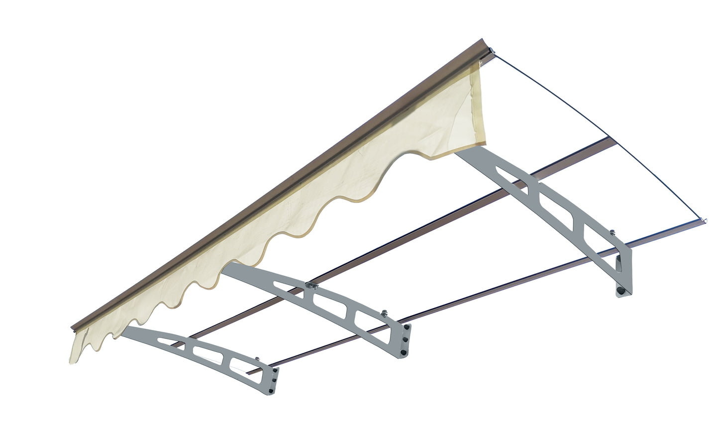 Cream scalloped awning with clear polycarbonate canopy
