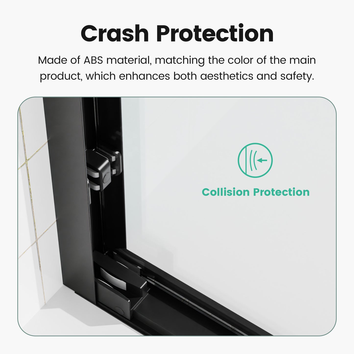 Black ABS crash protection detailing on a shower enclosure corner