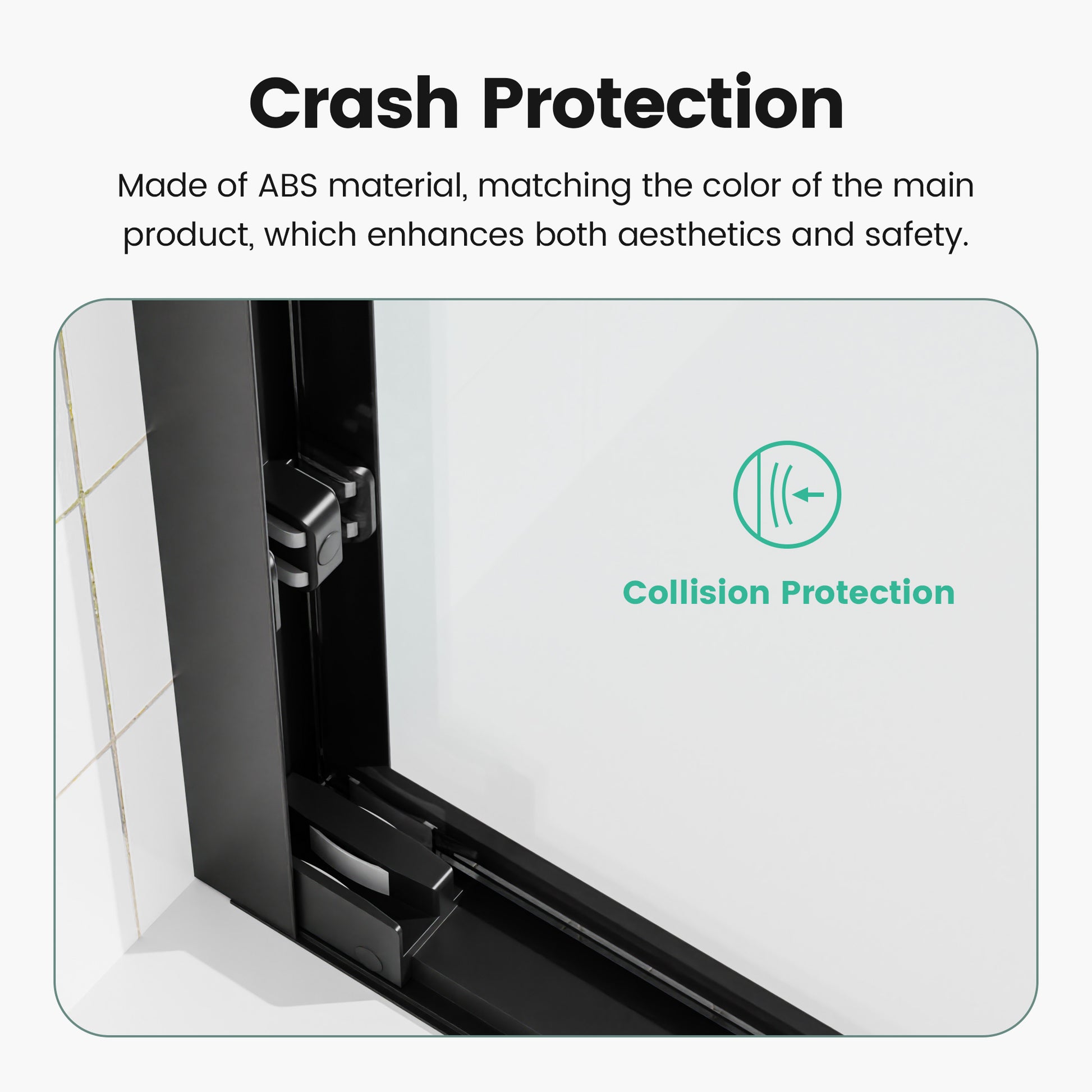 Black ABS crash protection detailing on a shower enclosure corner