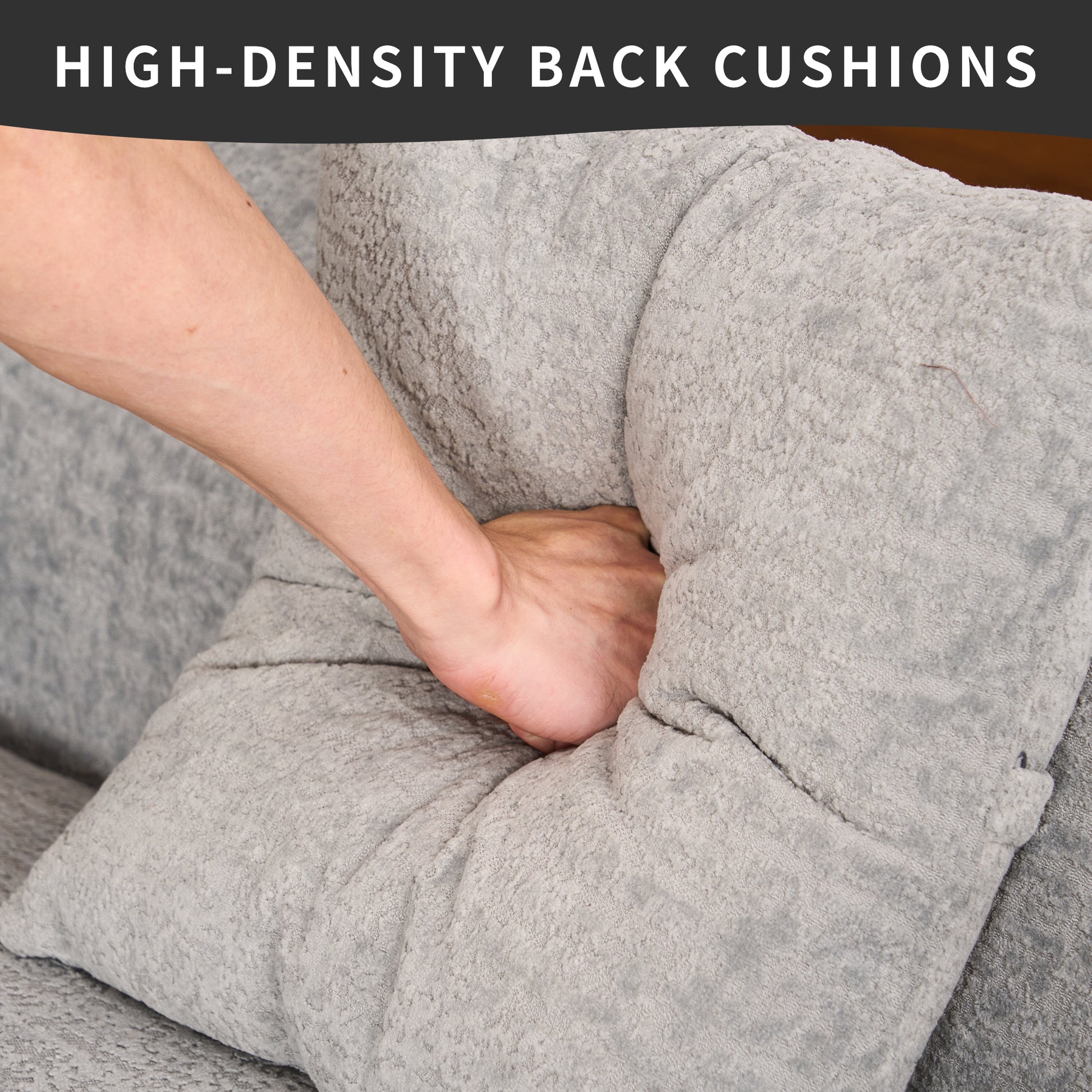 Gray textured back cushion pressed by hand
