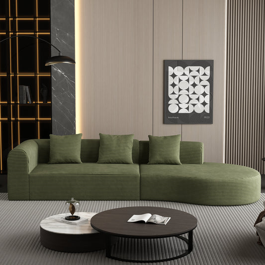 Green corduroy sectional sofa with modern design