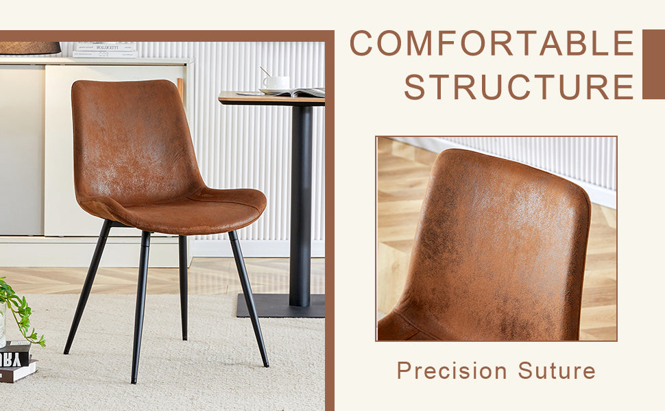 Brown distressed faux leather dining chair with black metal legs