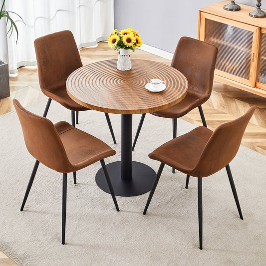 Brown faux leather dining chairs with black metal legs