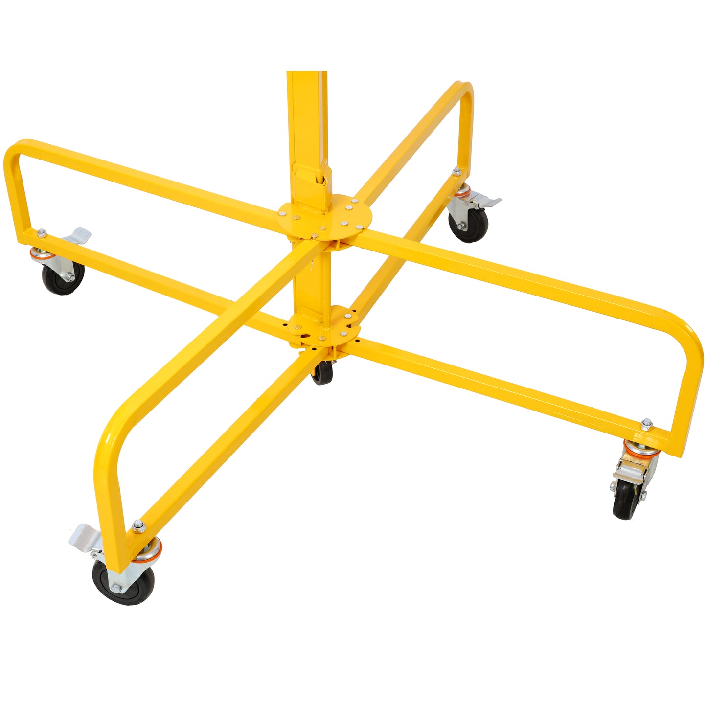Yellow metal stand base with four wheels for easy mobility