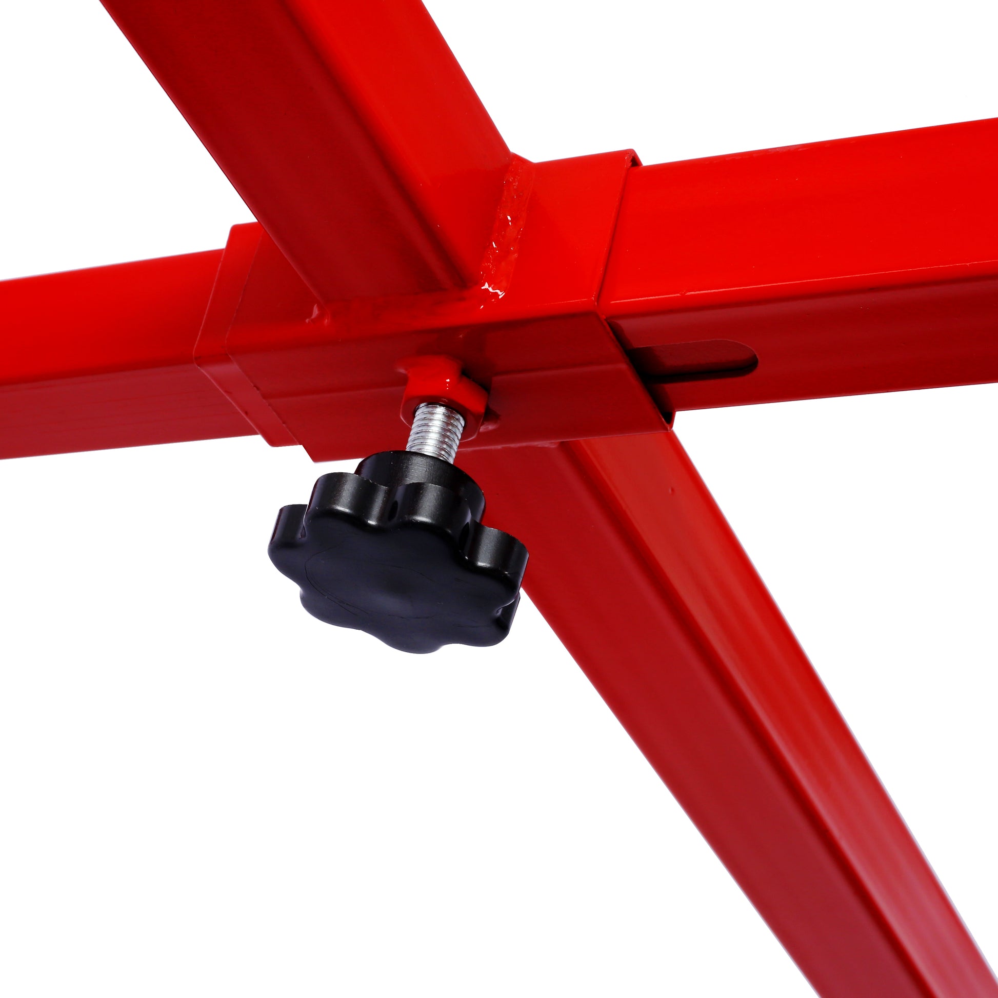 Red metal stand with adjustable black knob