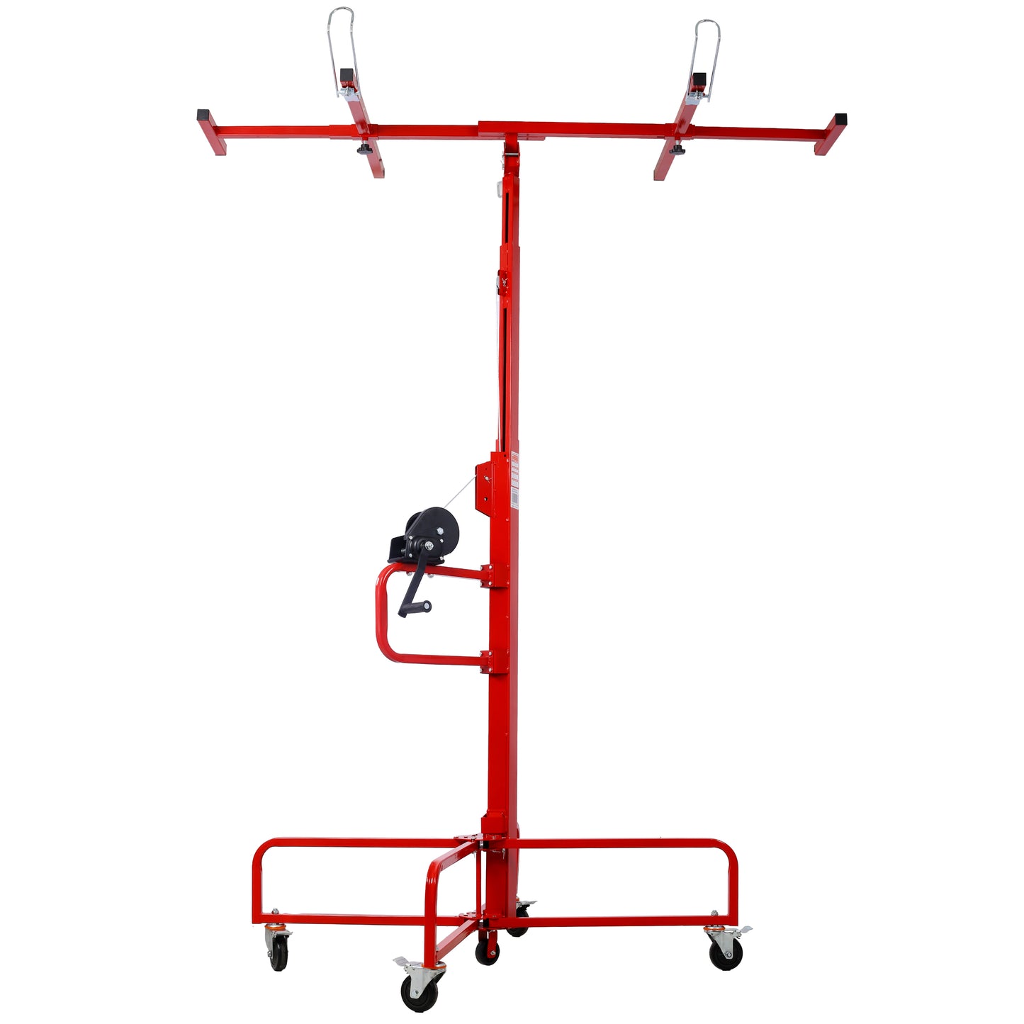 Red drywall lift with telescoping arm for lifting heavy panels