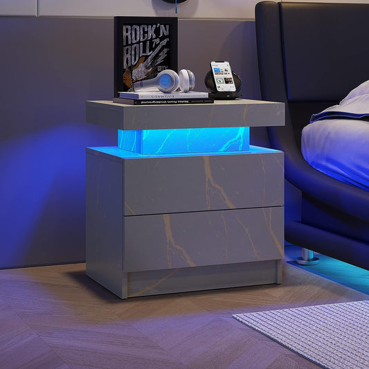 Gray marble nightstand with blue LED light