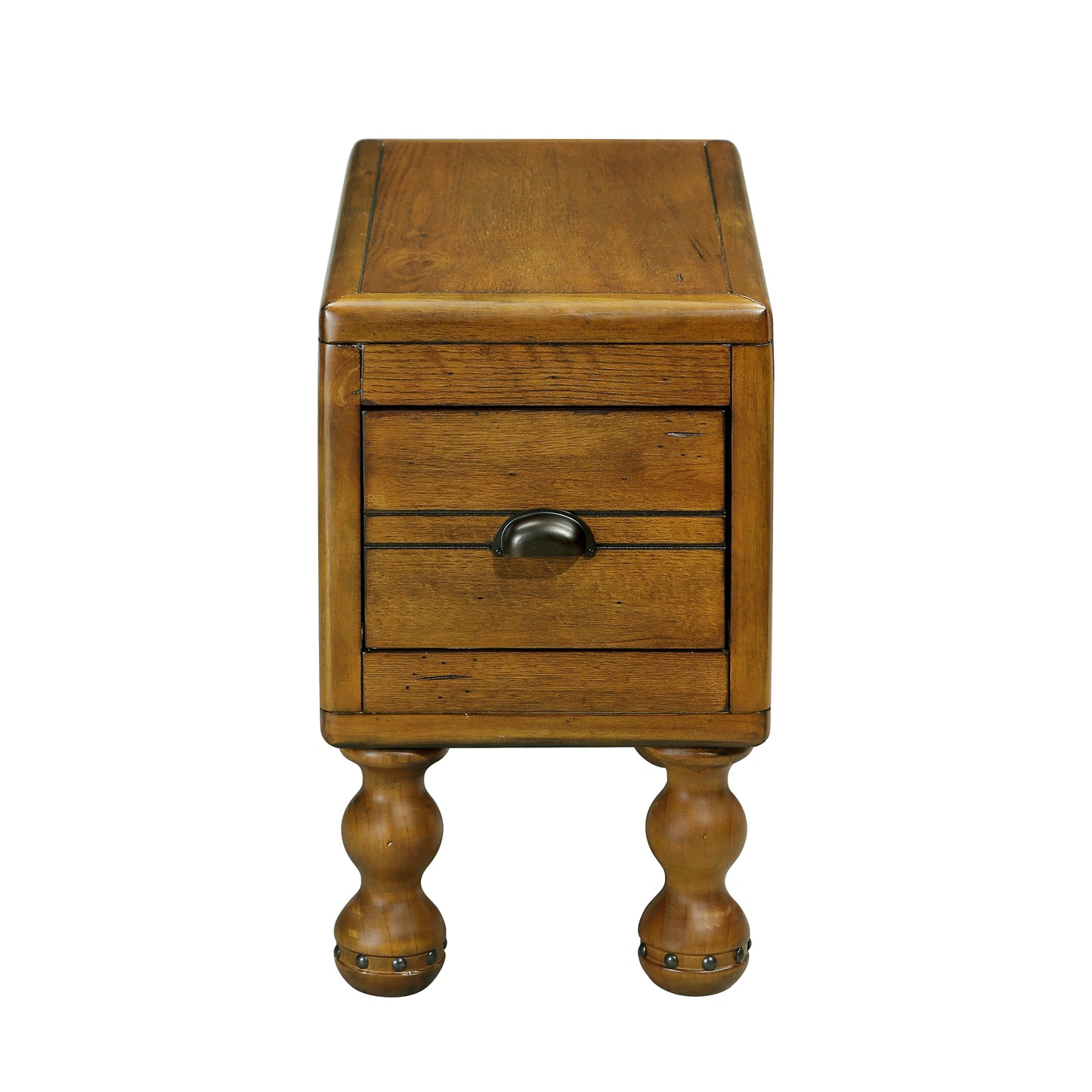 Antique wood nightstand with two drawers and ornate carved legs