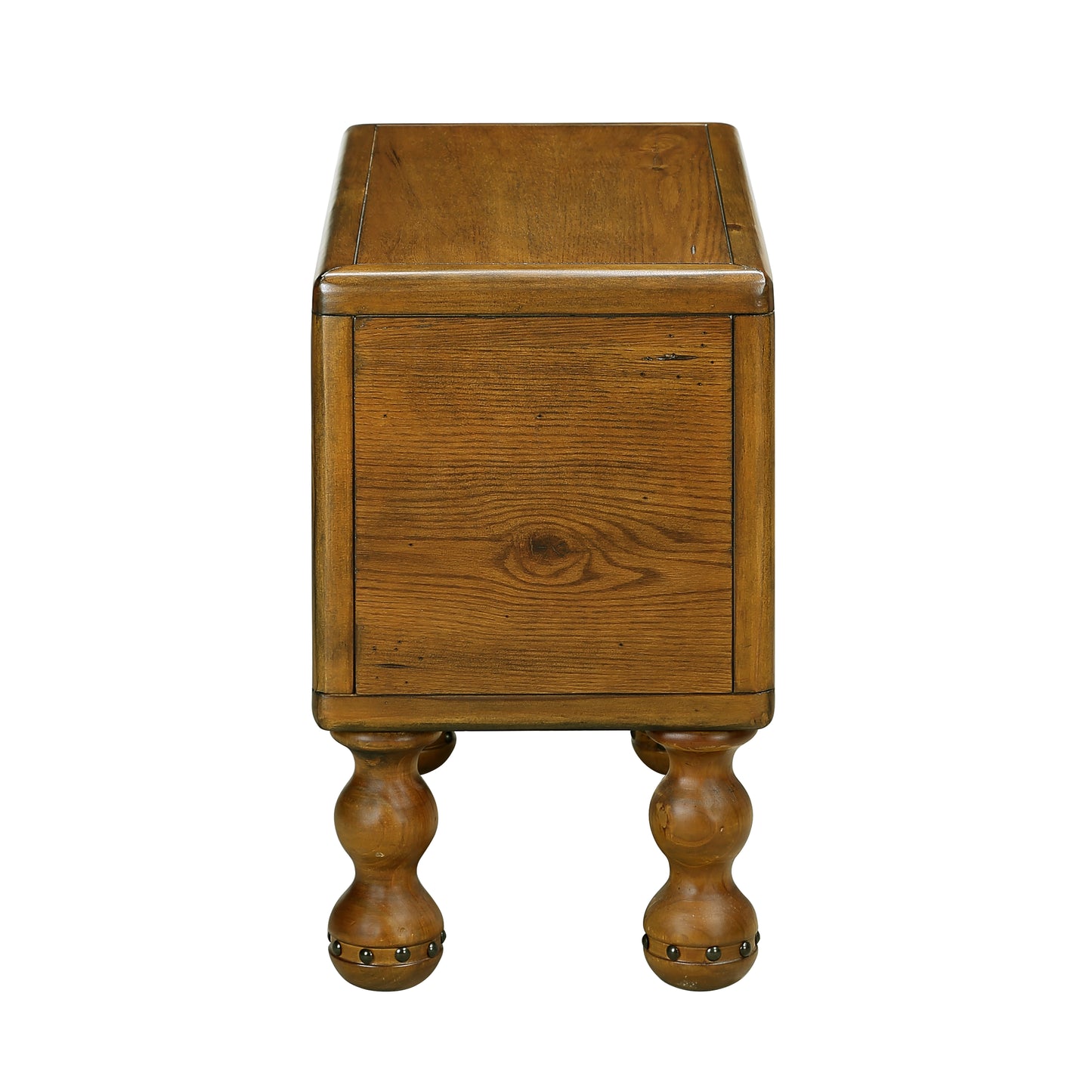 Rustic oak wood side table with turned legs