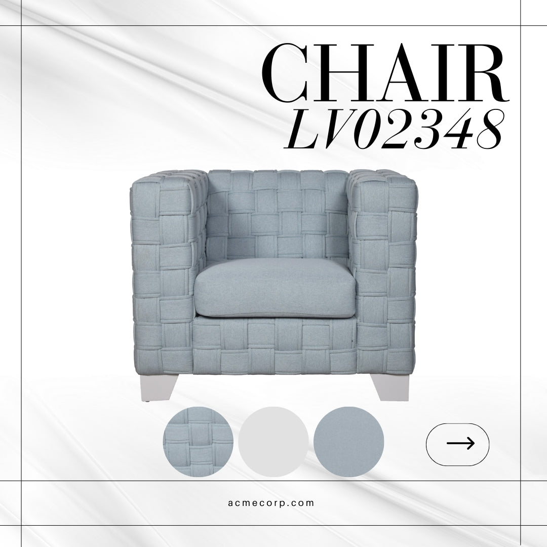 Light blue woven arm chair with modern design