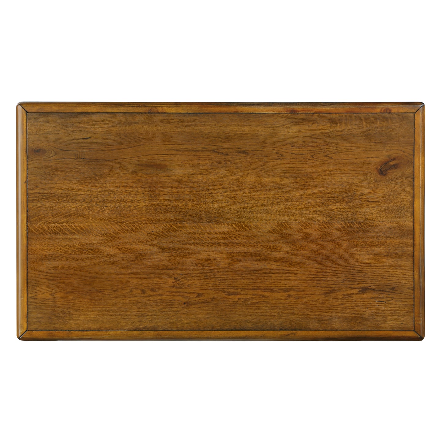Rich brown oak wood desk surface with natural grain patterns and beveled edges