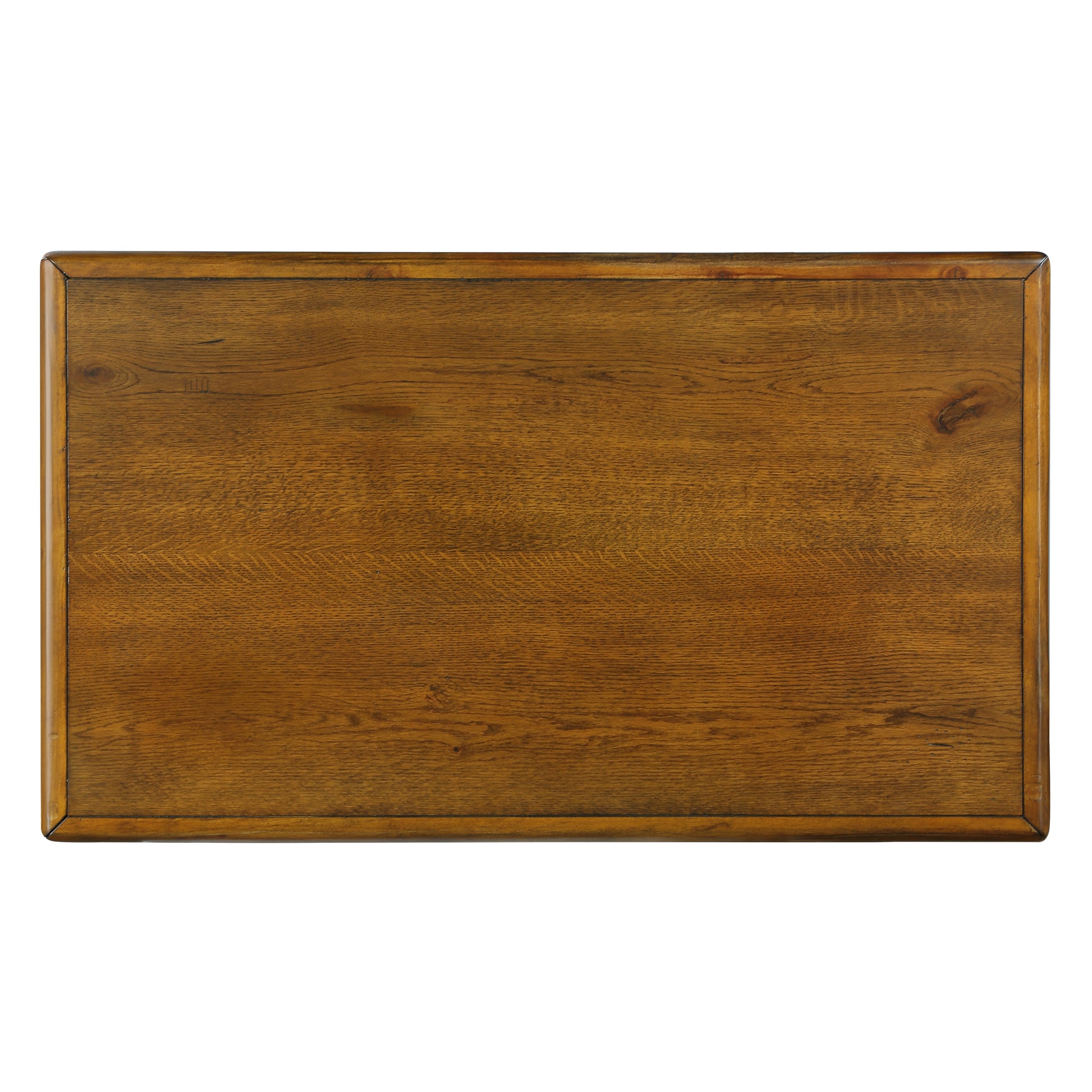 Rich brown oak wood desk surface with natural grain patterns and beveled edges