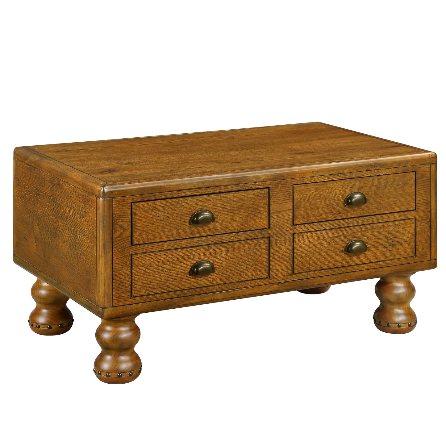 Antique oak chest of drawers with four drawers and bronze cup pulls