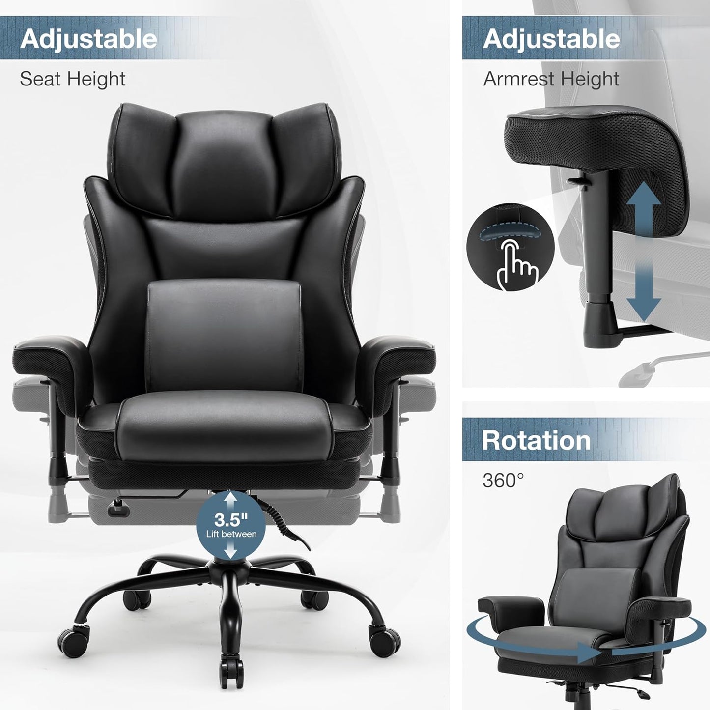Black ergonomic office chair with adjustable seat height