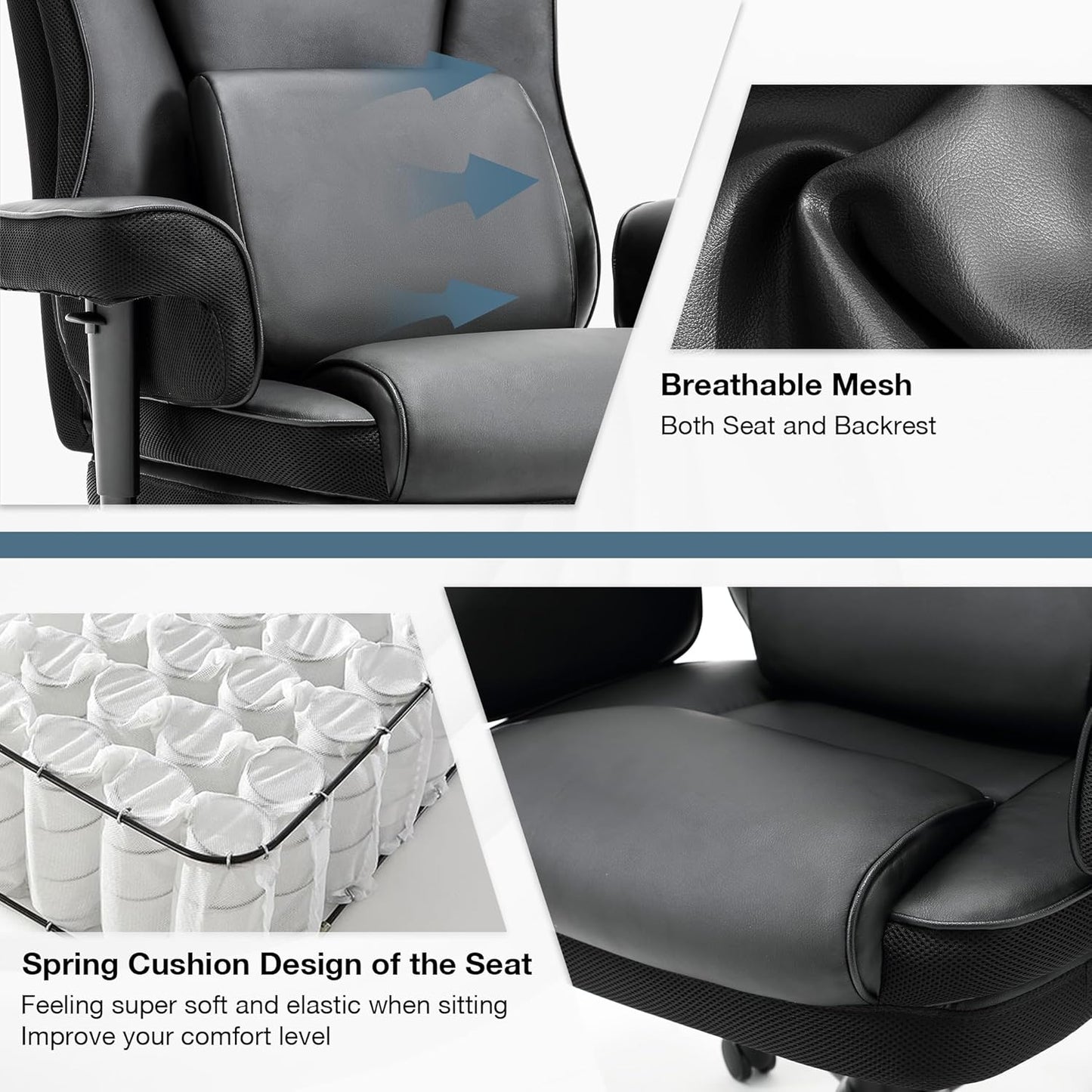 Black ergonomic office chair with lumbar support