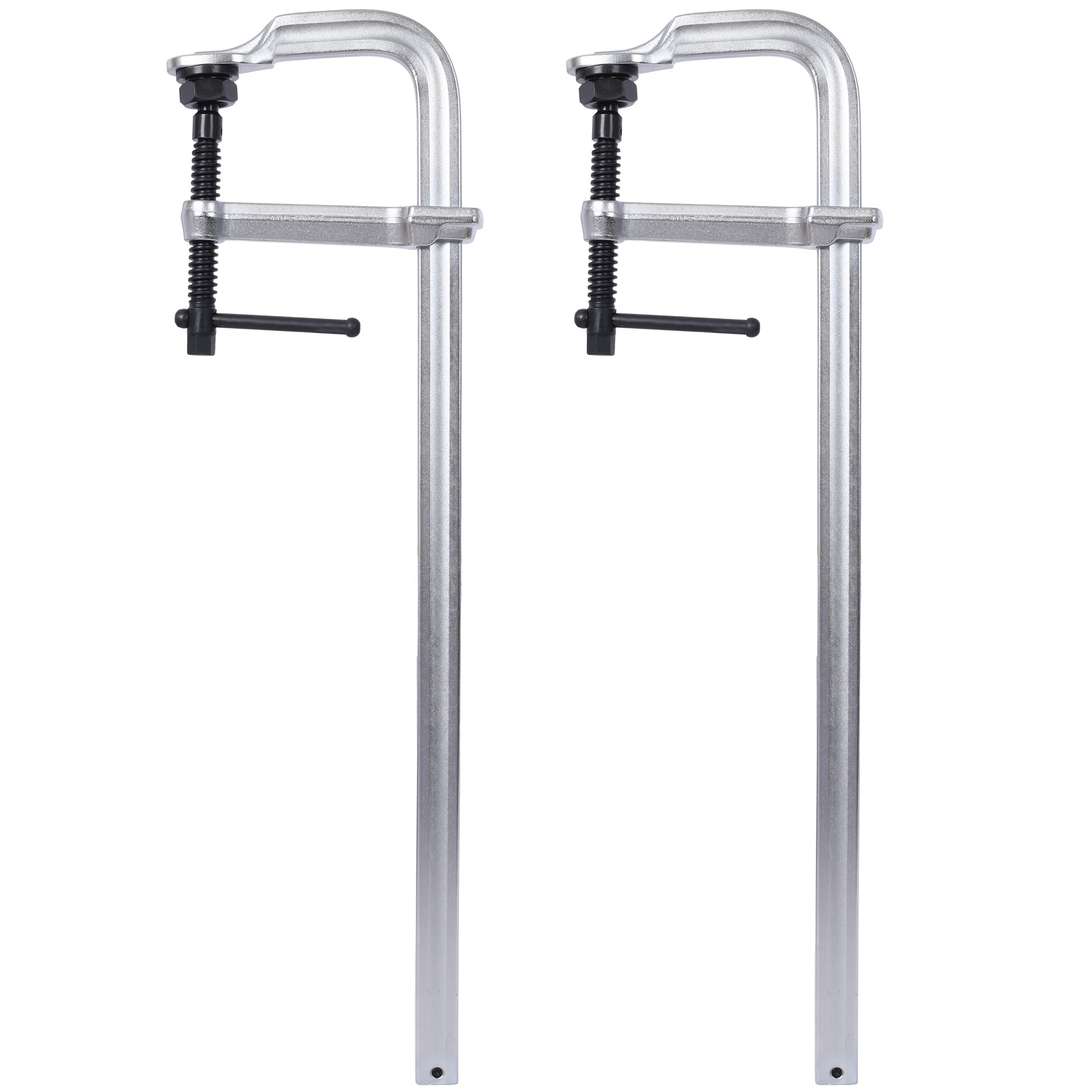 Two silver Cclamps with black screw mechanisms