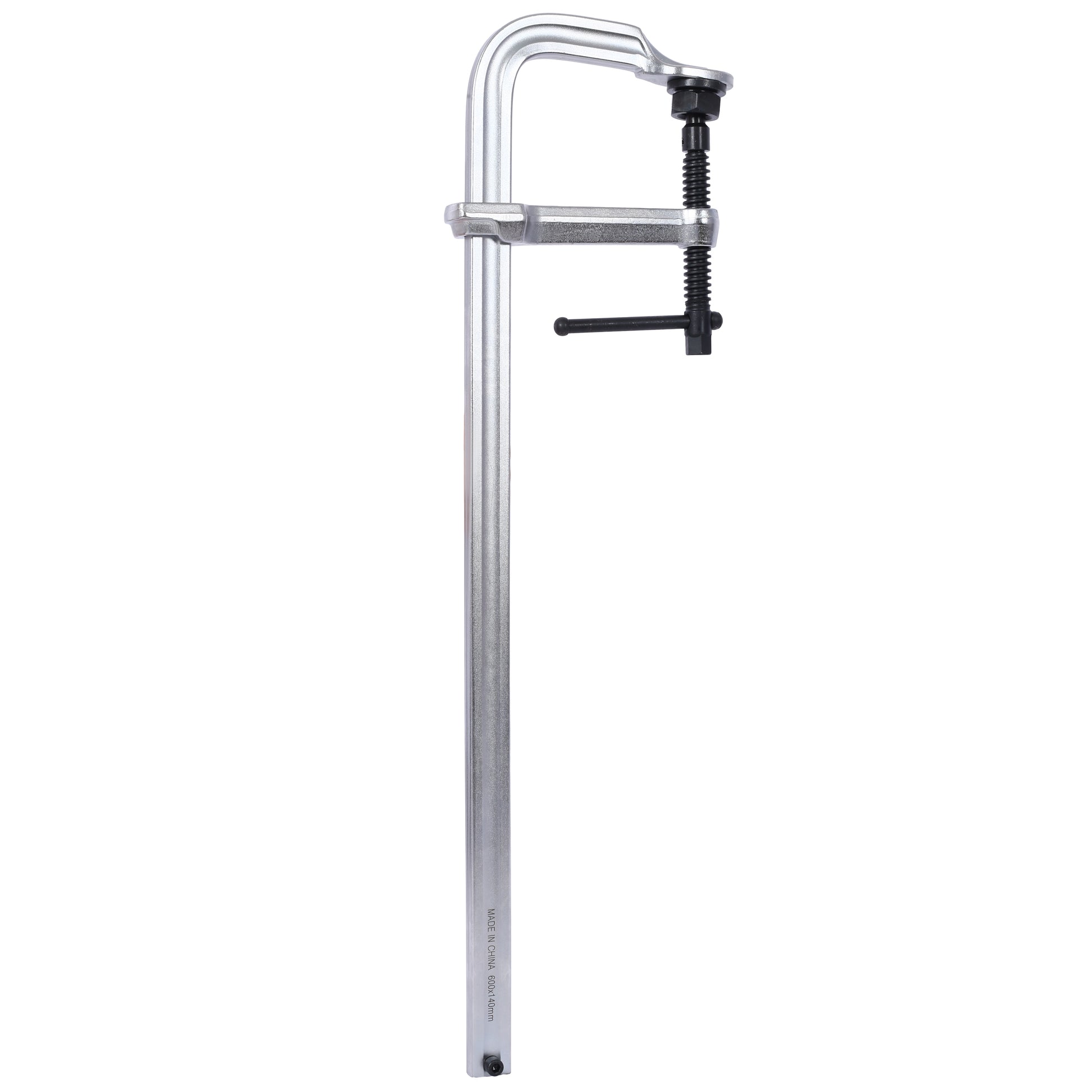 Heavyduty steel Fclamp with threaded rod and black knob for secure wood clamping