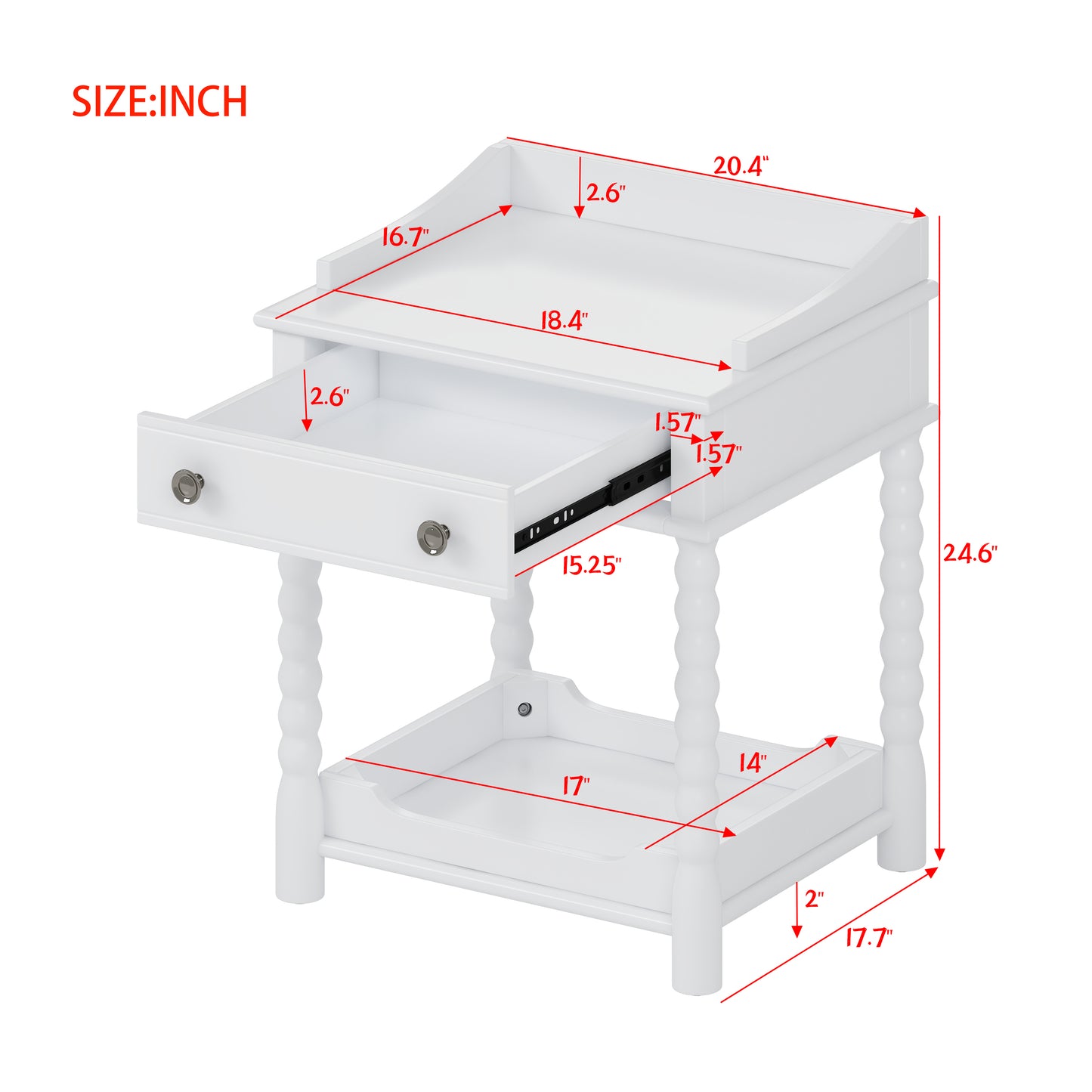 White modern end table with one drawer