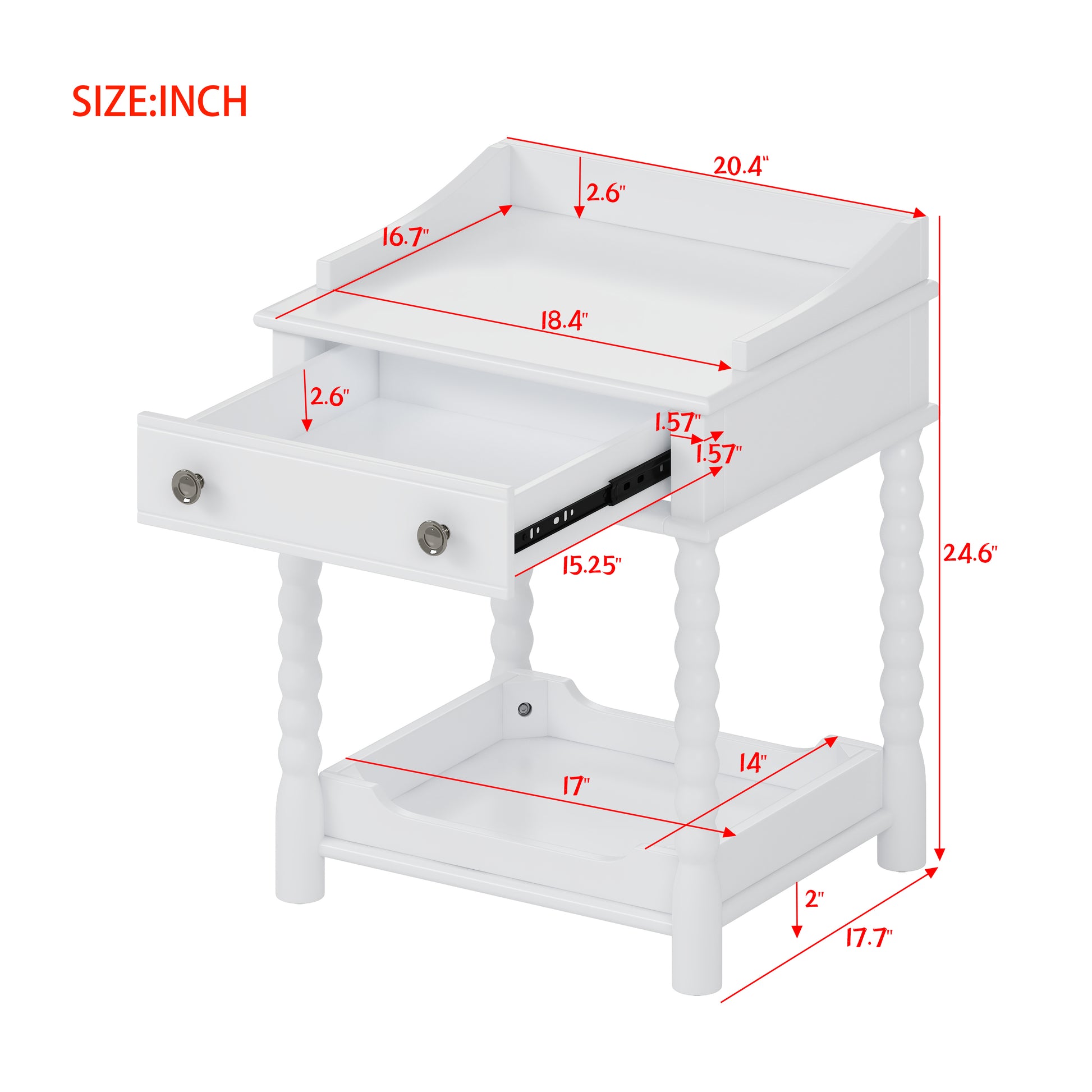 White modern end table with one drawer