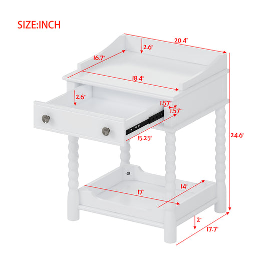 White modern end table with one drawer